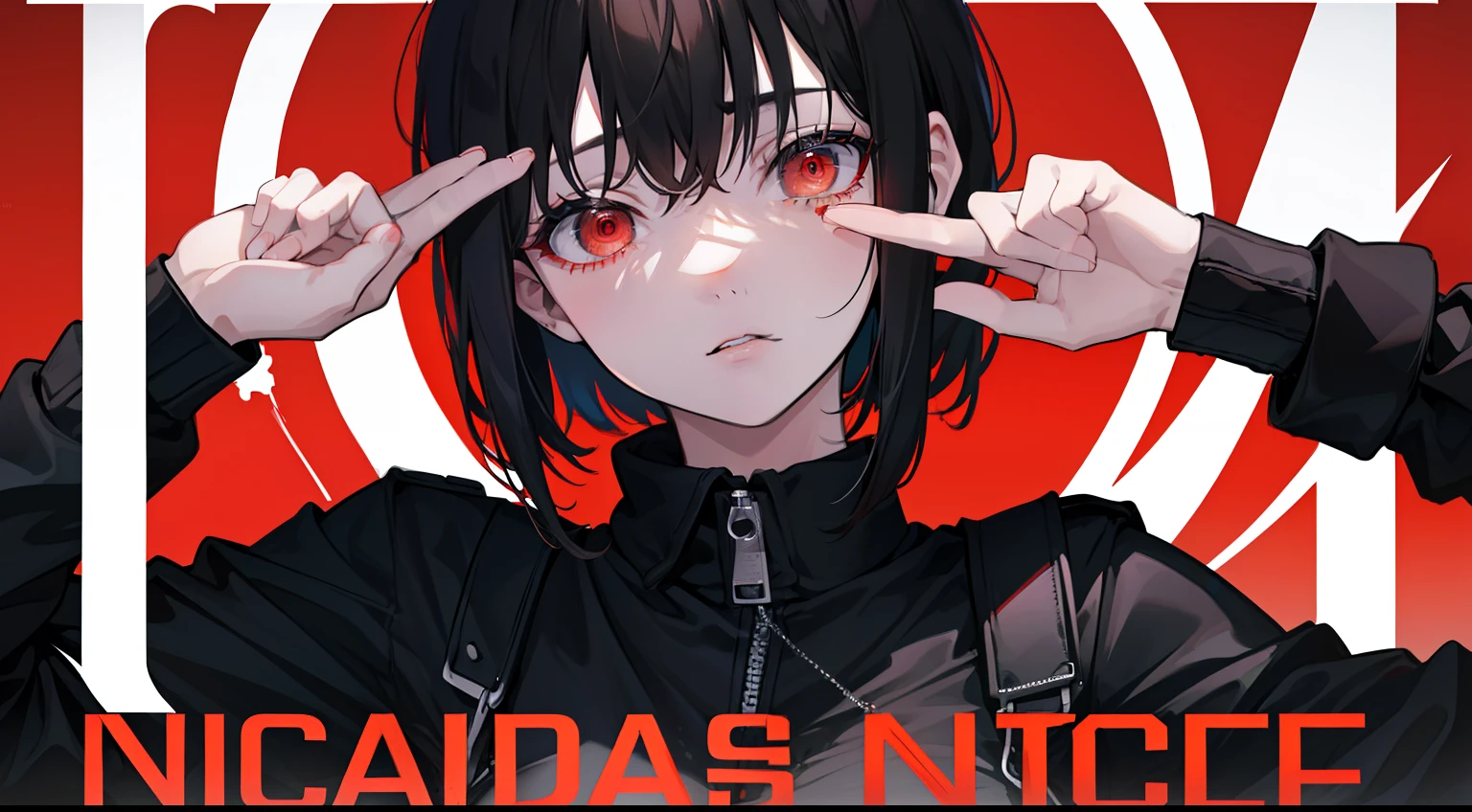1girl, short black hair, red eyes, wearing plain white shirt, denim shorts, city, absurdres, high res, ultrasharp, 8K, masterpiece, looking at viewer, film poster featuring a young woman as the central character. She stands confidently in the center of the poster, with a determined expression on her face. The background is dark and gritty, with a sense of danger and intensity. The text is bold and attention-grabbing, with a catchy tagline that adds to the overall feeling of drama and excitement. The color palette is mainly dark with splashes red, giving the poster a dynamic and visually striking appearance,tachi-e (magazine:1.3), (cover-style:1.3), fashionable, woman, vibrant, outfit, posing, front, colorful, dynamic, background, elements, confident, expression, holding, statement, accessory, majestic, coiled, around, touch, scene, text, cover, bold, attention-grabbing, title, stylish, font, catchy, headline, larger, striking, modern, trendy, focus, fashion,