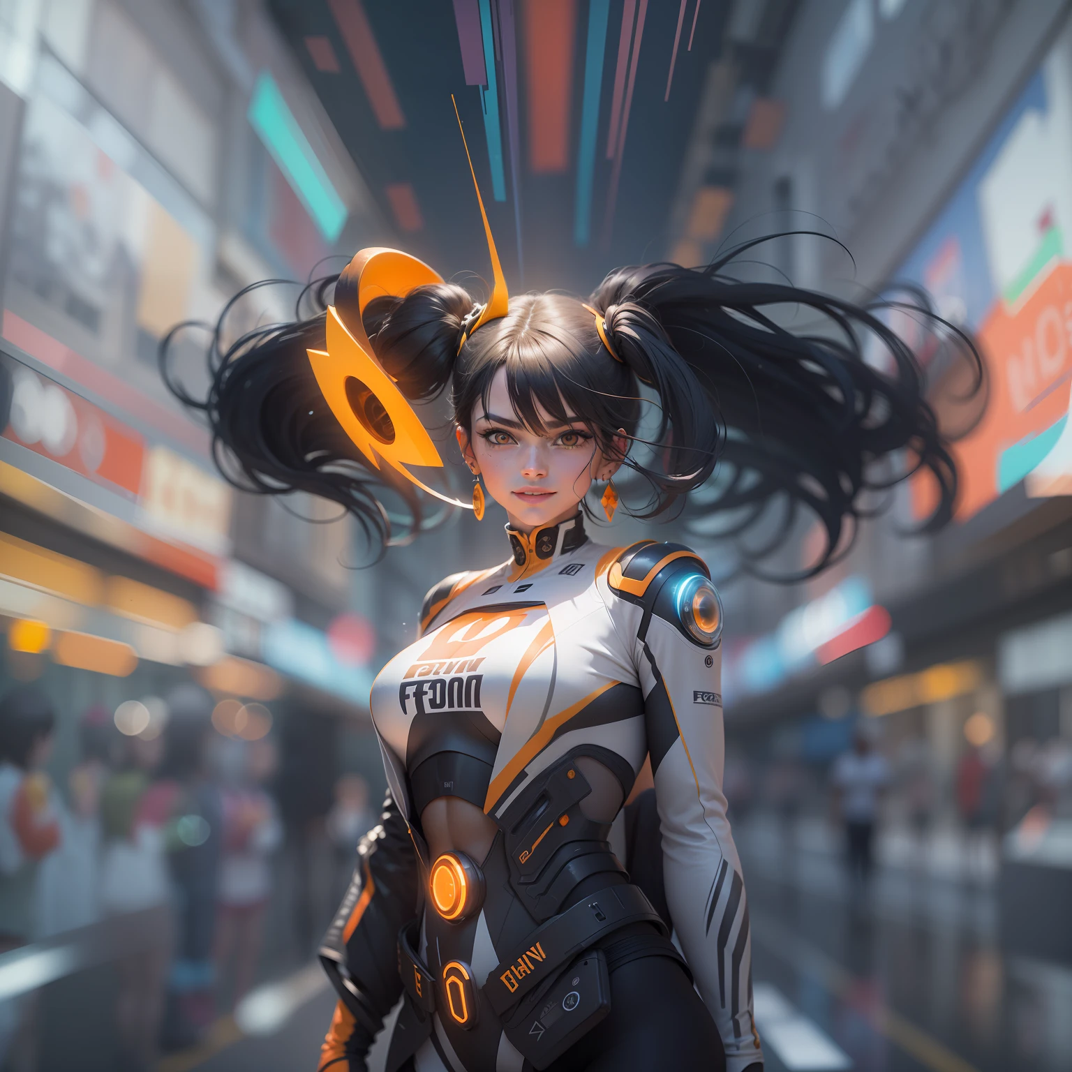 black hair, white hair, glowing eyes, orange eyes, earrings, nervous smile, troll, thinking, Surrealism, Action painting, Abstractionism, Pixar, depth of field, cinematic lighting, motion blur, blurry, glowing light, ray tracing, reflection light, backlighting, drop shadow, speed lines, f/1.8, 135mm, Nikon, Sony FE GM, bokeh, lens flare, 8k, super detail, UHD, masterpiece, anatomically correct, textured skin, super detail, high details