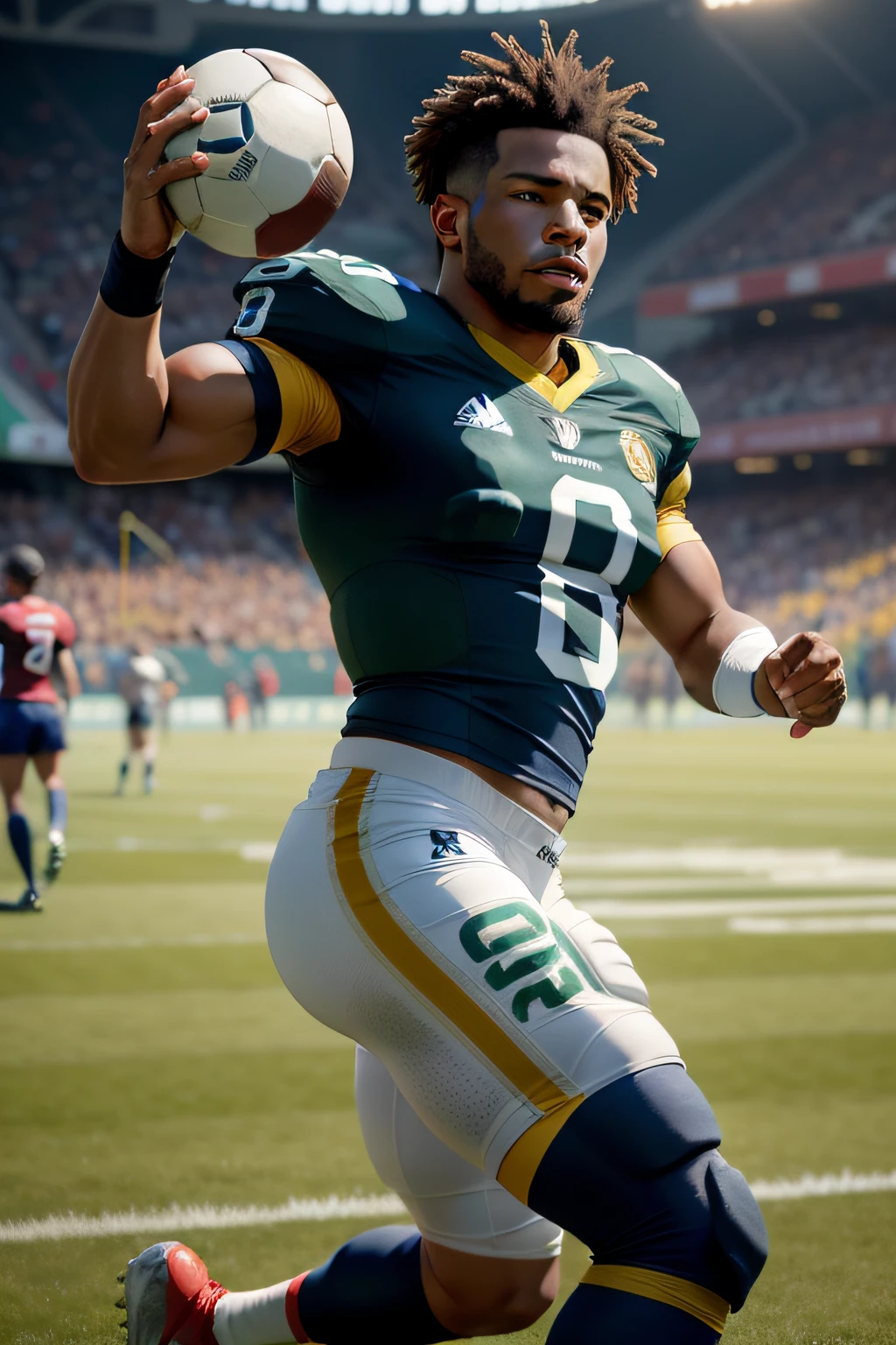 description: Make a football player

Features: This one must be wearing a Brazilian uniform

Scenario: Ele deveria estar no campo de futebol

Compartilhar: He's kicking the ball

Quality: foto ultra realista, qualidade 8k, FullHD