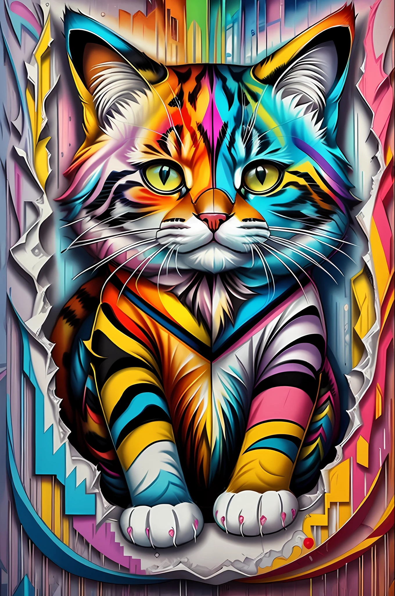 (Cat), Eduardo Kobra padding ,wall PORTRAIT geometric multidimensional, art, chibi,
yang08k, beautiful, colorful,
masterpieces, top quality, best quality, official art, beautiful and aesthetic,
