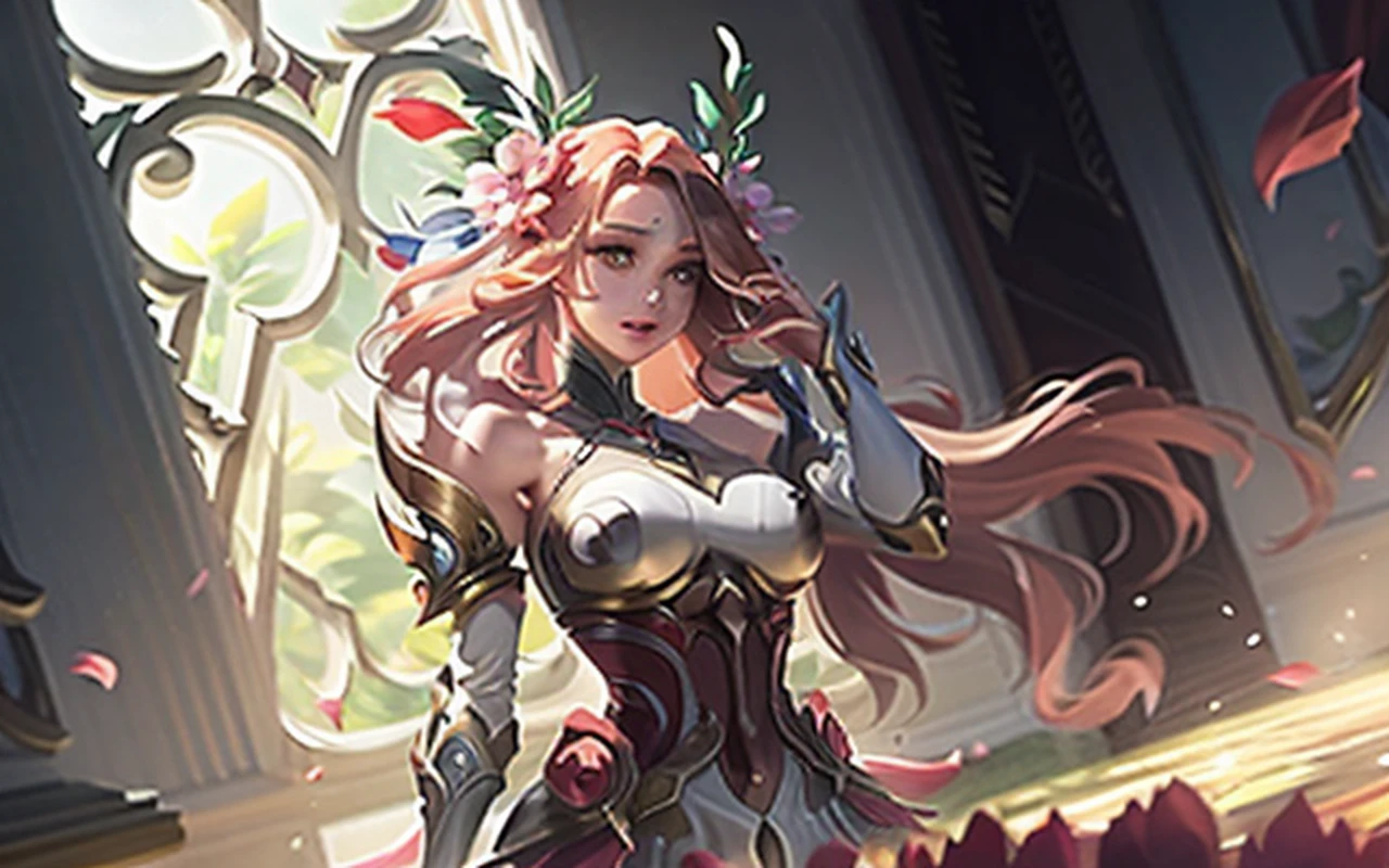 melhor qualidade, obra-prima, highres, (corpo requintado: 1.5), rosto lindo, (pele leitosa: 1.3), detalhes intrincados, alta resolução, papel de parede, 1menina, solo, vestido, ornamento de cabelo, (((vestido dourado e vermelho))), flores, cabelo longo, cabelo castanho, boca fechada, joias, mangas longas, hand up, mangas largas, um rosto mais detalhado,, olhos grandes, cabelo flutuante, roupas chinesas, hanfu, bordado, saia longa, pose natural, petals falling, interior, fanning, lanterna, 16K, HDR, highres, campo de profundidade, (grain of film: 1.1), boken, hora dourada, (lens flare), vinheta, rainbowart, (color classification: 1.5)