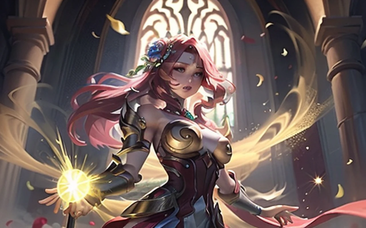 melhor qualidade, obra-prima, highres, (corpo requintado: 1.5), rosto lindo, (pele leitosa: 1.3), detalhes intrincados, alta resolução, papel de parede, 1menina, solo, vestido, ornamento de cabelo, (((vestido dourado e vermelho))), flores, cabelo longo, cabelo castanho, boca fechada, joias, mangas longas, hand up, mangas largas, um rosto mais detalhado,, olhos grandes, cabelo flutuante, roupas chinesas, hanfu, bordado, saia longa, pose natural, petals falling, interior, fanning, lanterna, 16K, HDR, highres, campo de profundidade, (grain of film: 1.1), boken, hora dourada, (lens flare), vinheta, rainbowart, (color classification: 1.5)