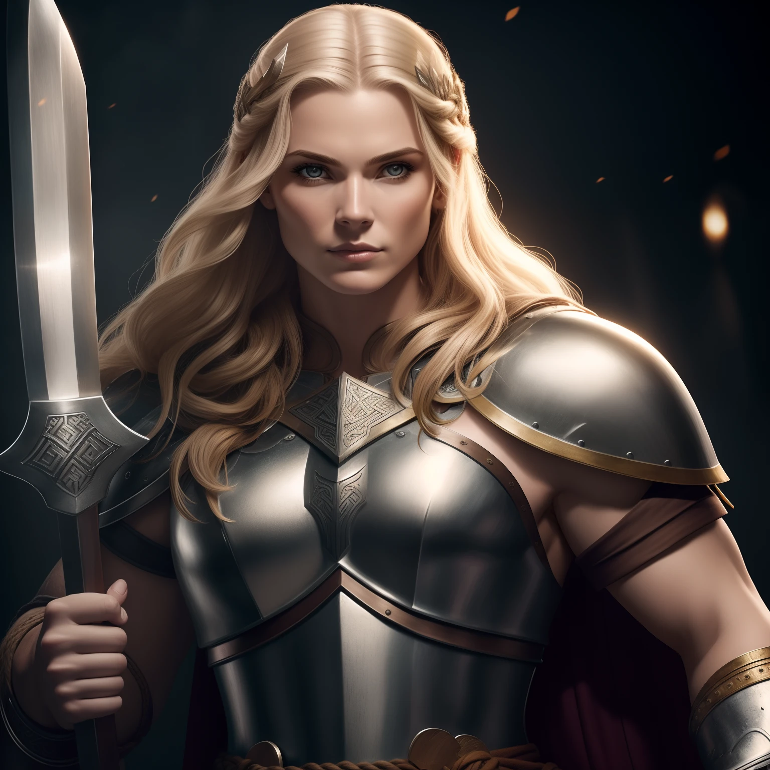 fotografia de uma guerreira viking muito linda com sujeira em seu rosto, corpo lindo, heroica, pronounced cheekbones, nublado, obra-prima, melhor qualidade, alta qualidade, 4K, trending, hard ring light, 50mm