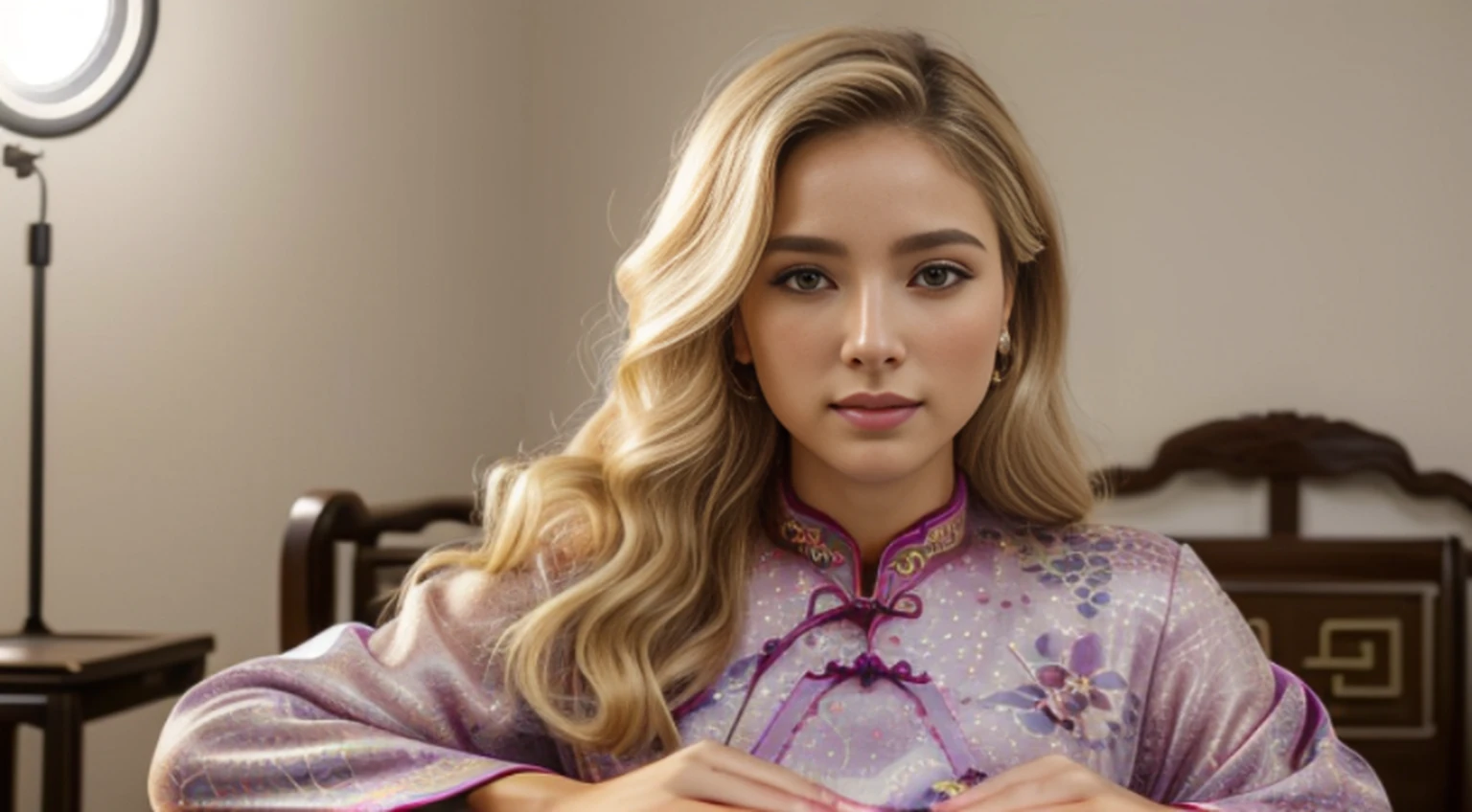 fotografia de melhor qualidade,Foto colorida RAW de alto detalhe, tiro completo, frontal angle,foto deslumbrante, analogue style, foto hiper real de um (Mulher malaia:1.4), (:1.5), Usando (vestido roxo da porcelana (Cheongsam/Qipao):1.35 design por (A Companhia Hairoine):1.3), coberto , (amber eyes:1.2), olhos brilhantes, (Lowercase figure), (blonde hair, cabelos muito curtos, cabelos ondulados, Quad Tails Cabelo:1.25), (tiny boobs:1.3), (asymmetrical breasts:1.2), (In the background (Cidade Antiga de Nessebar:1.25)), (fotografado em uma Canon EOS 90D DSLR Camera por Richard Hamilton fotografado:1.2), (rosto perfeito, olhar sedutor, pele detalhada, diffused skin pores, dentadura da pele, (clivagem:0.8), sombras fortes, sombras perfeitas, ultra realistic lips, nariz ultra realista, rosto perfeito, olhos realistas, olhos ultra detalhados, Face Ultra Detalhada, rosto sombreado, Poros, pele real, em linha reta), (altamente detalhado, detalhes finos, intrincado), ray tracing, profundidade de campo rasa, foco duro, liso, cinematic movie still,(detalhes intrincados, hiperdetalhado:1.2),(mal iluminado, discreto, Rim lighting:1.4), Olhando para o Viewer, Looking at camera, 8k UHD, DSLR, alta qualidade, filmic grain