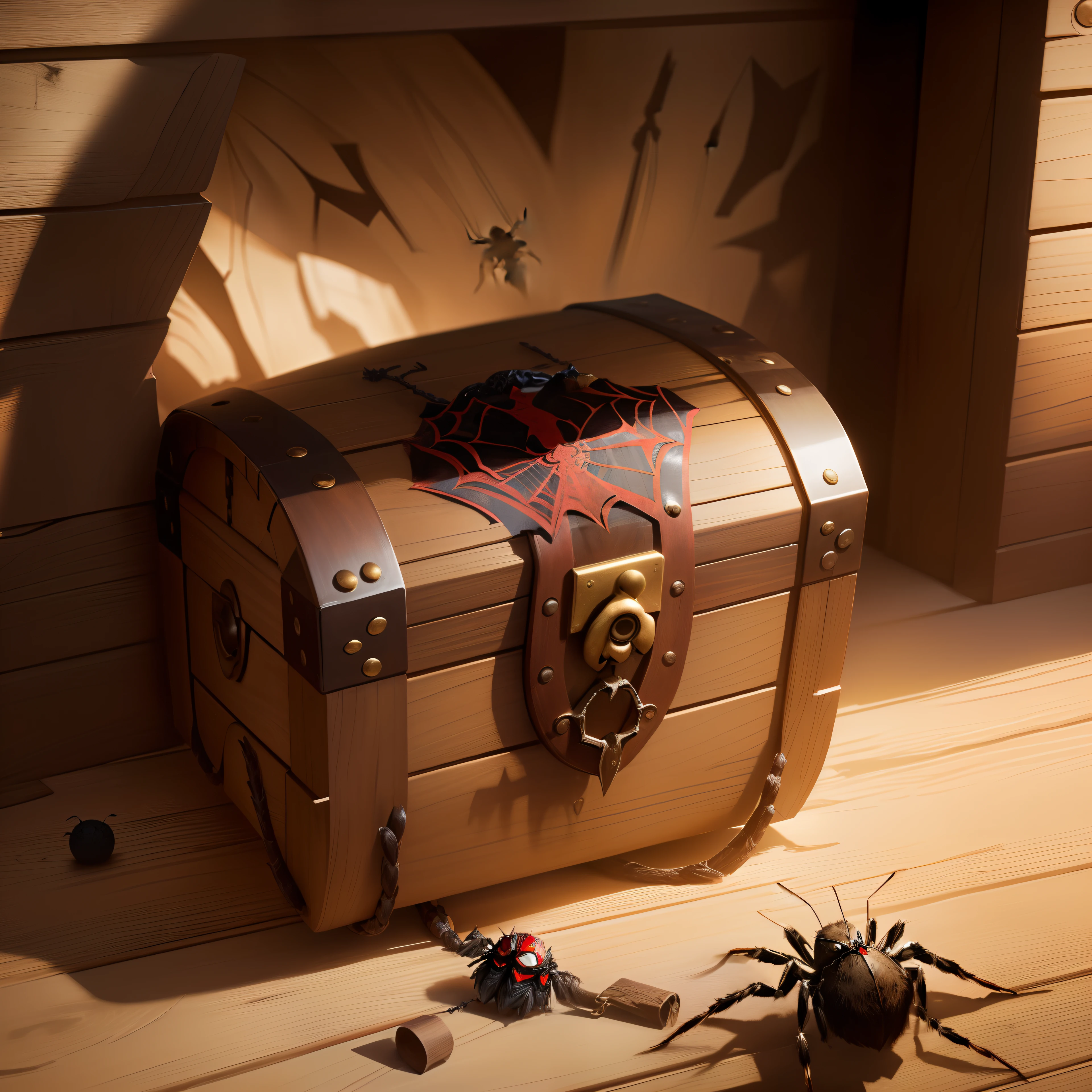 "A masterpiece of exceptional quality depicting the imposing shadow of a spider in a mysterious and dark setting."