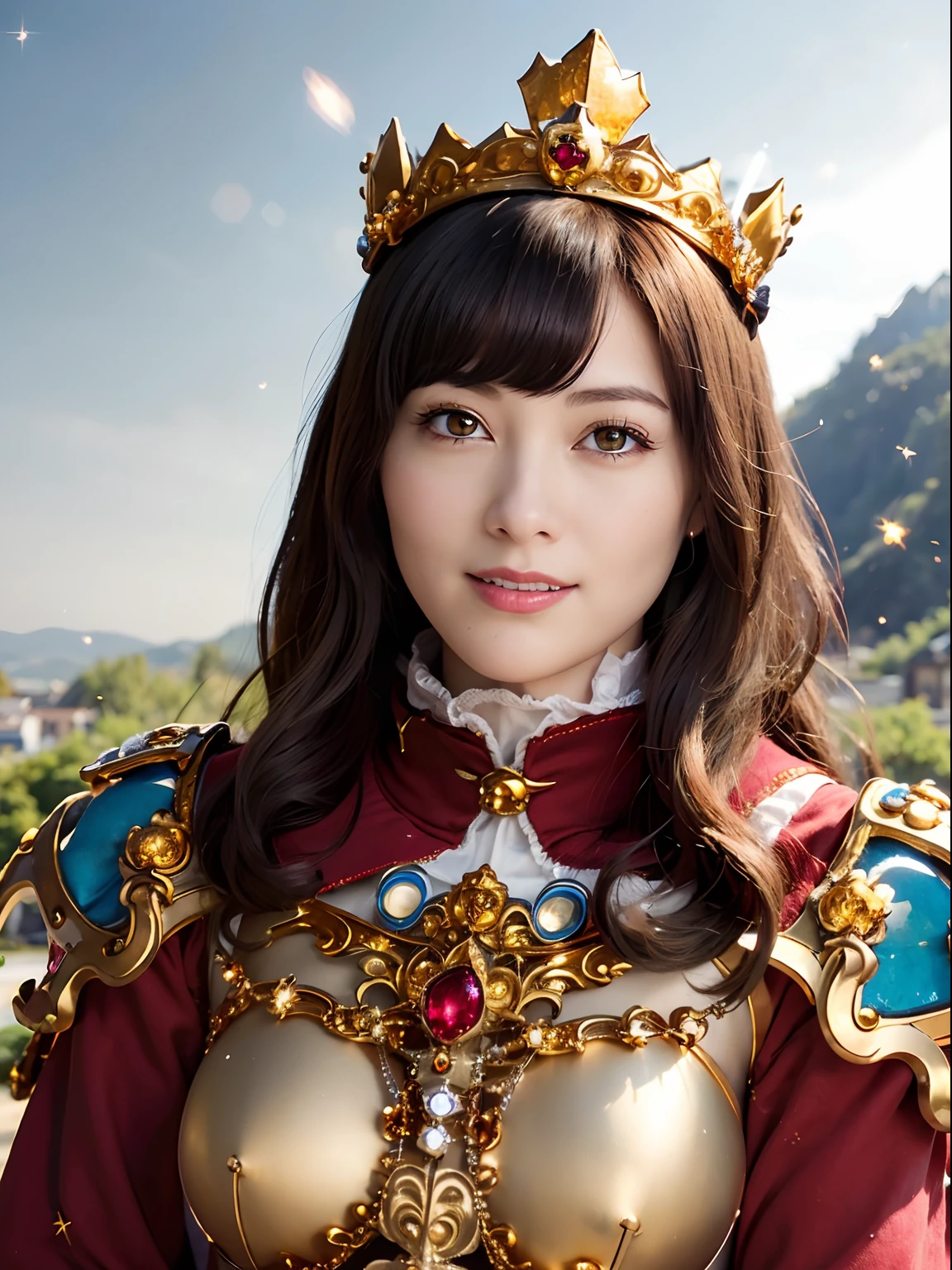 (masutepiece), Professional , masterpiece、top-quality、photos realistic , depth of fields (Gemstone Silver Metal Body:1.9),(Matte White、Particles of light、Jewel Gold Weapon(Jewel Metal Body:1.4),Gorgeous metal weapons,(Detailed and realistic angel white wings) , Detailed Sword of the Brave , Beautiful knife 、delicated face、20 years girl ,warhammer 40k , adepta sororitas,Detail and ornate jewel crown、Black hair、Gangle's forest background、Beautiful Caucasian beauty、1a person、dynamic ungle,(((Detailed and ornate diamond crown)))、Smaller head、A smile、Powerful poses、(Gorgeous castle background)、Beautiful thin fingers of a woman、