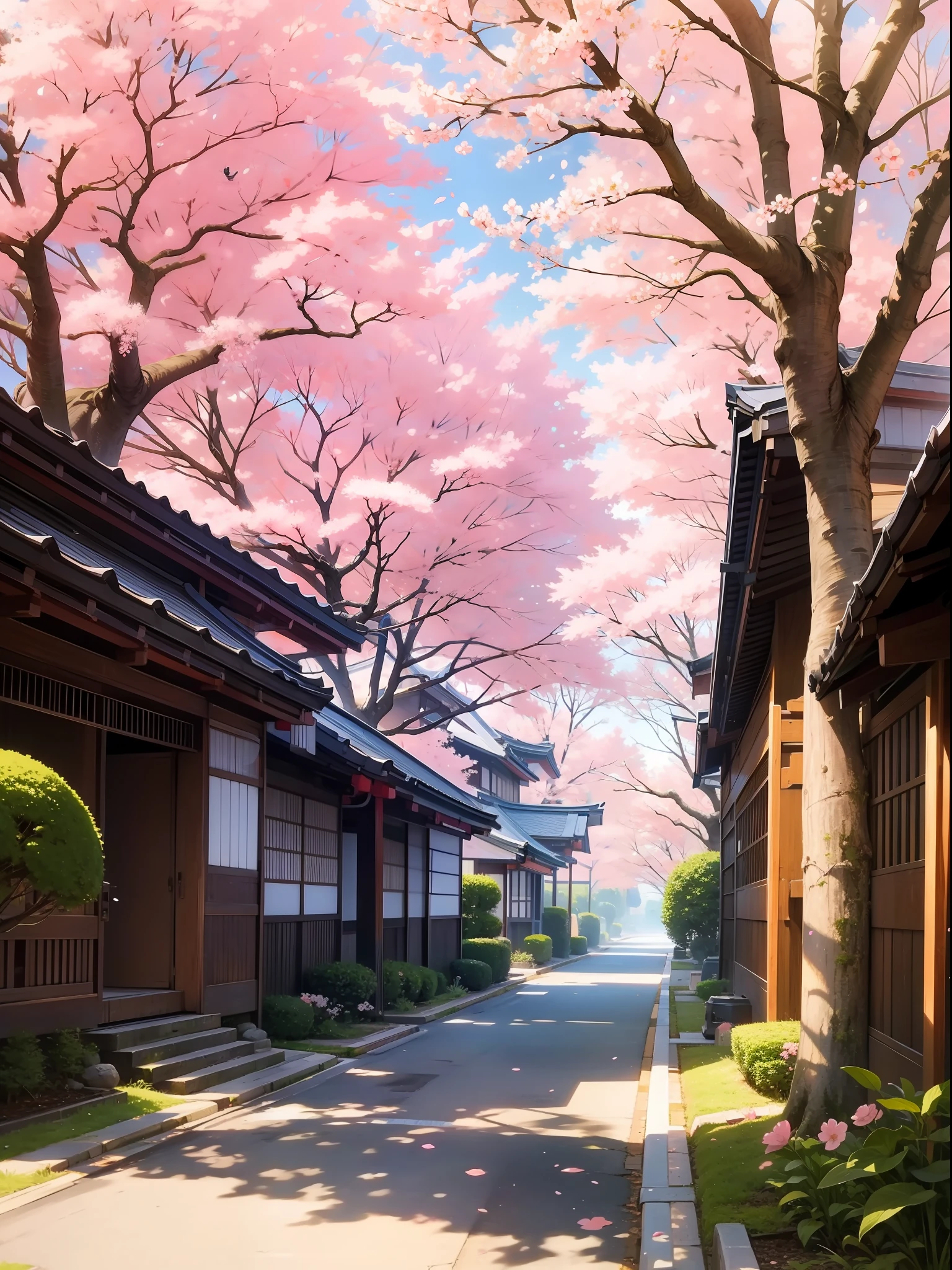 Japanese street scenes and cherry blossoms， Ancient Japanese landscape paintings and historical scenes