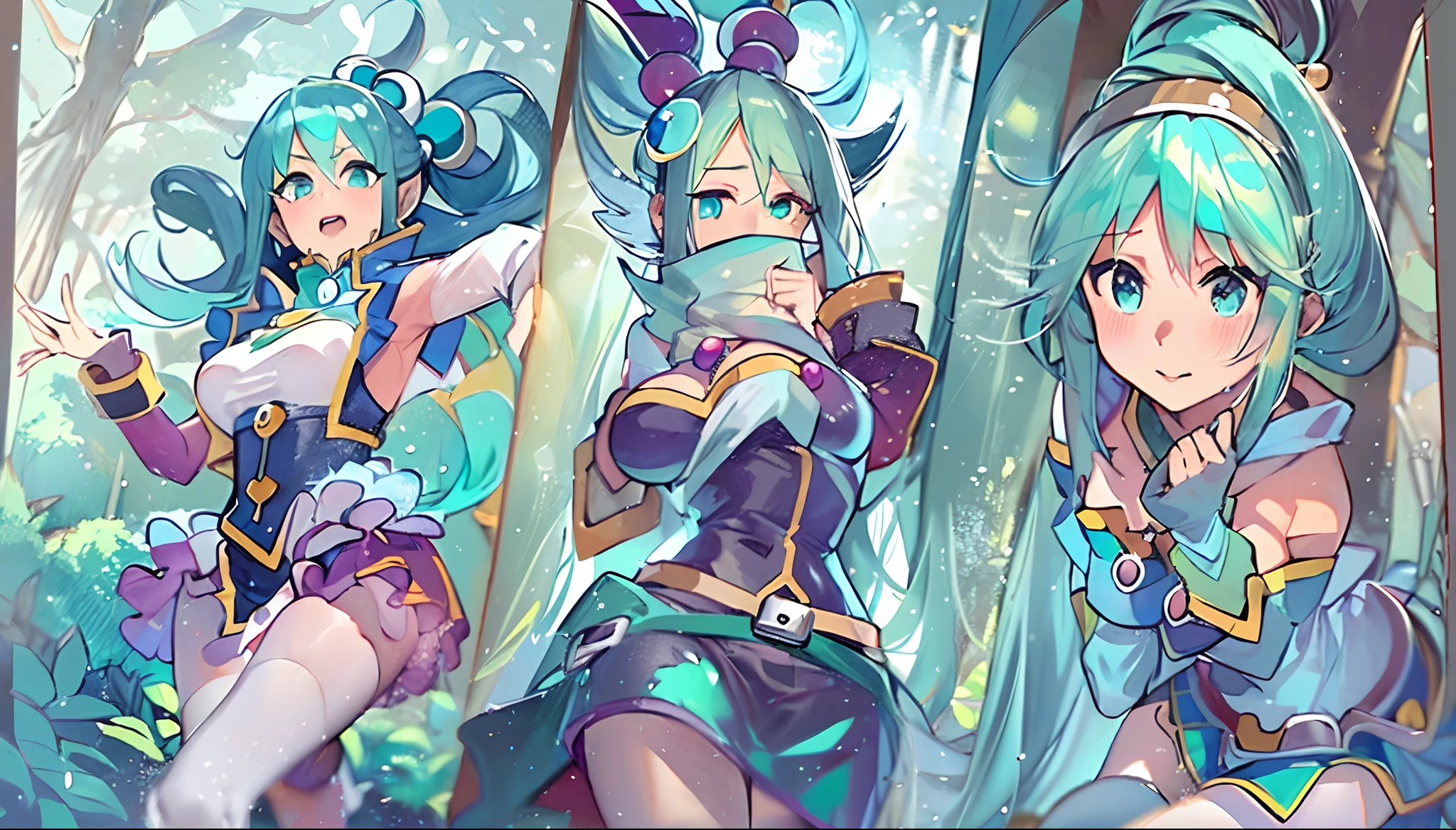(Aqua, Konosuba:1.5),(Empregada sexy:1.2),(magical forest:1.2),(fofosexyrobutts:1.2),(Rossdraw 2.5:1.1),(KDA:1.1),(WLOP:1.1),(Sakimichan:1.1),(Aquarela:1.2)