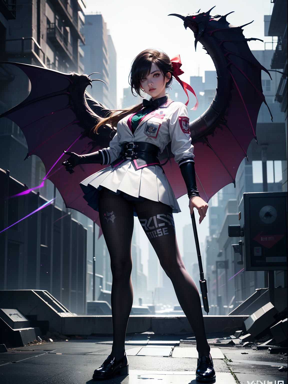 (full body:1.5),(1girl:1.3),(looking at viewer:1.4),(anatomy correct:1.3),(In the paradise of the day:1.3),(Wearing Rainbow Mika suit JK uniform printed Ultra short pleated skirt and JK uniform leather shoes with bow decoration ,and Very thick Printed Pantyhose :1.35), (Light particle effect:1.3),(In pink | amarelo | blue colors| green color |red colors | white colors| black in color| purpleish color| greys| Beige| Flesh color 1.4),(Glowing eyes:1.3),(Large amplitude action: 1.3),(Accurate and perfect face:1.4),(Clothing Gloss:1.25),(Skin reflection:1.25),hyper HD, Ray traching, reflective light,structurally correct, Award-Awarded, high detal, lightand shade contrast, Face lighting,cinmatic lighting, tmasterpiece, super detailing, high high quality, high detal, best qualityer, 16k,high contrast,