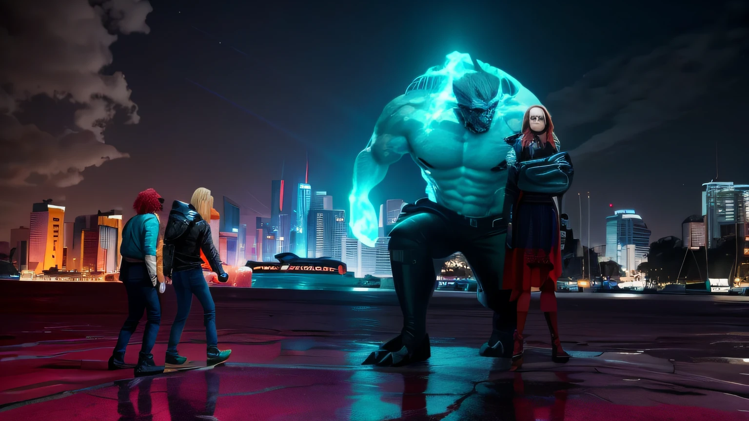There are two people next to a statue of a monster, Emma Watson como Homem Gigante, Captura de tela de Morbius (2022), youtube video screenshot, Venom mergulhando no Homem-Aranha, Dos Vingadores (2012), japanese dc live-action movie, shark man, Filmado do filme de Danis Villeneuve, raposa, filme