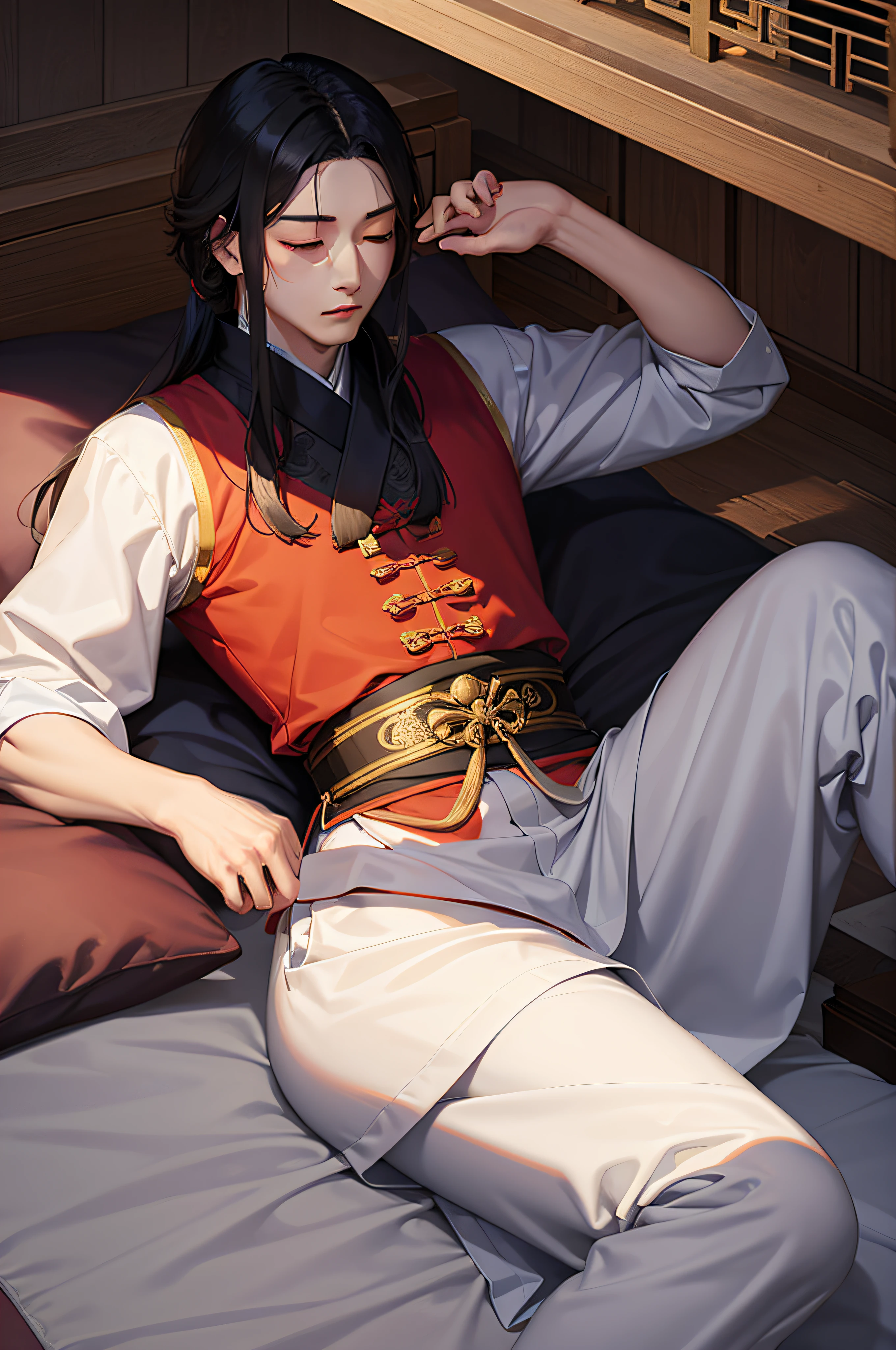 An ancient Chinese king sleep in bed