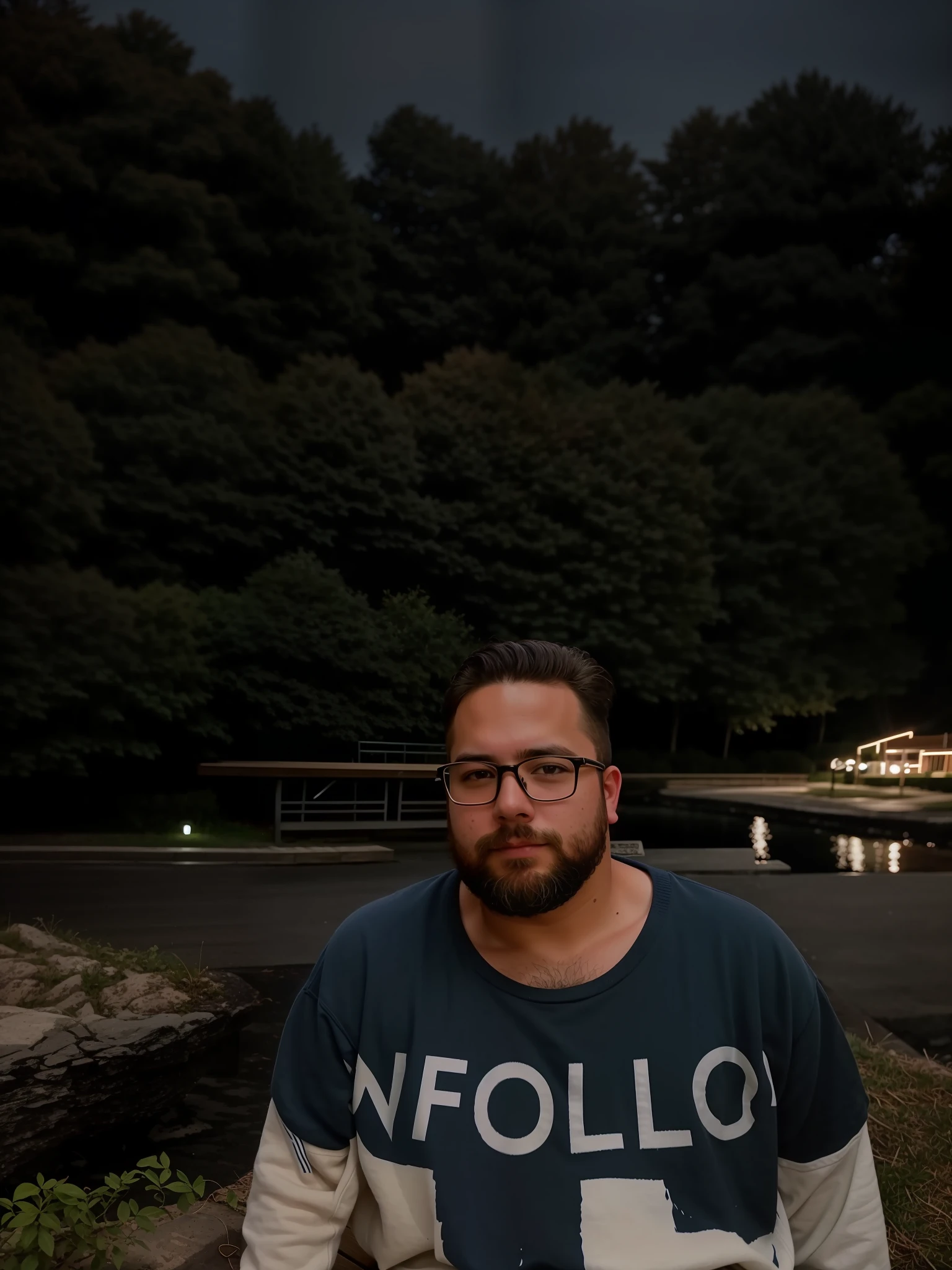 RAW photo, absurdres, high quality, photorealistic,
1boy, looking at viewer, sweater, sitting, short hair,  beard,
outdoors, night, park bench,
8k uhd, dslr, film grain, Fujifilm XT3, 20 megapixel, detailed, sharp focus,