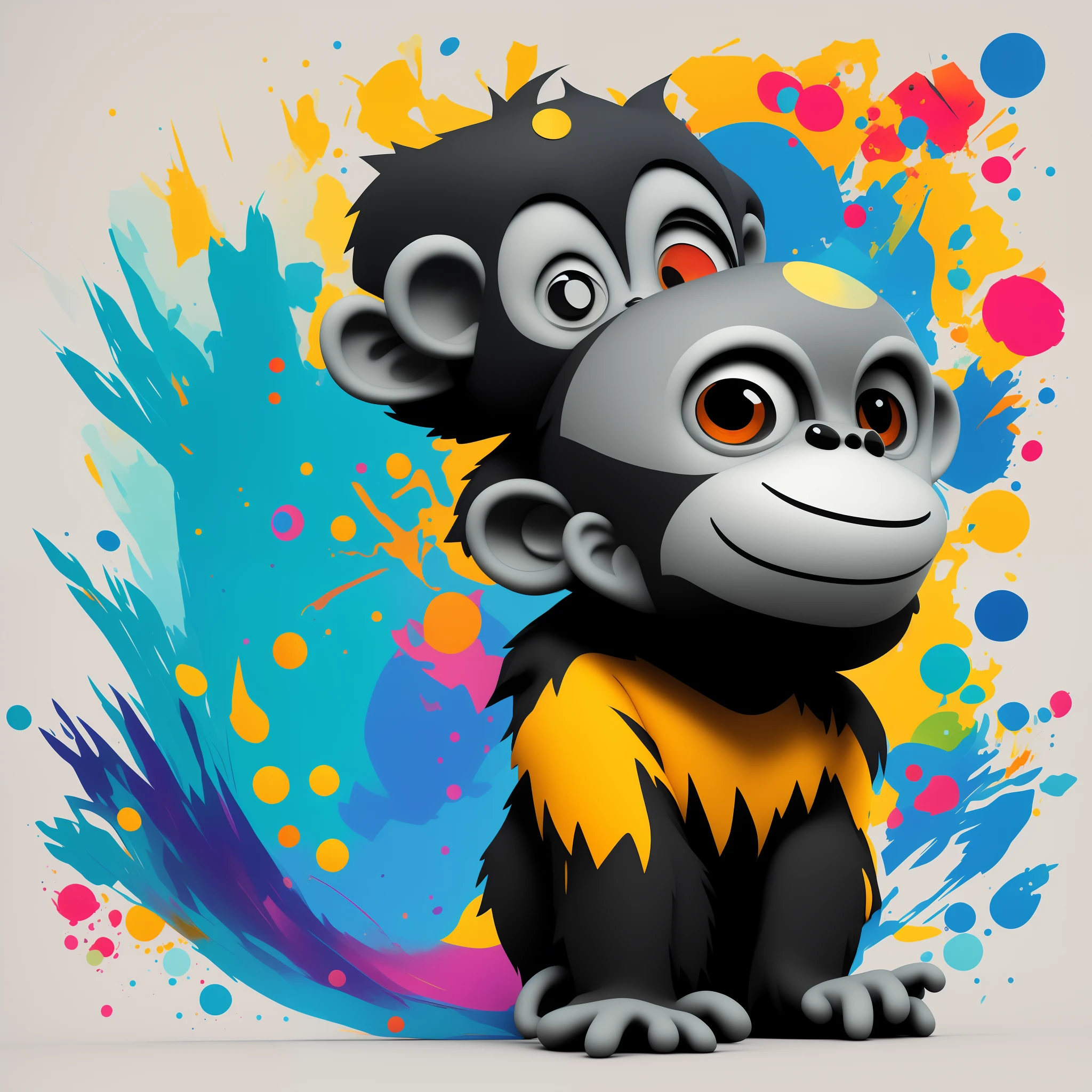 Cute cartoon little monkey, cartoony，character concept design, Painting, Detailed, Vivid, trending on artstationh, 3d rendered Pixar style model by Hiroaki Takahashi Art Ultra-perfect Composition 3d liquid detail fluid acrylic by Greg Toccini, James Gilead, Joe Fenton Kate, Butcher Bosch, dan munford, Kandinsky Art Style [Collage] [spatter] [streaked] [crop] [cut]