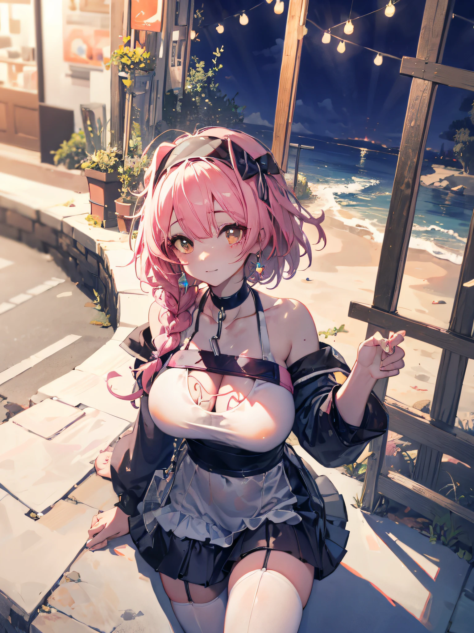 Hairbell, Light smile, ta swimsuit，a skirt，beachside，outside，Tsundere, High detail, anime big breast, Chiaroscuro,, hyper HD, retinas, Best quality, Masterpiece, super detailing, A high resolution, High anatomical precision。