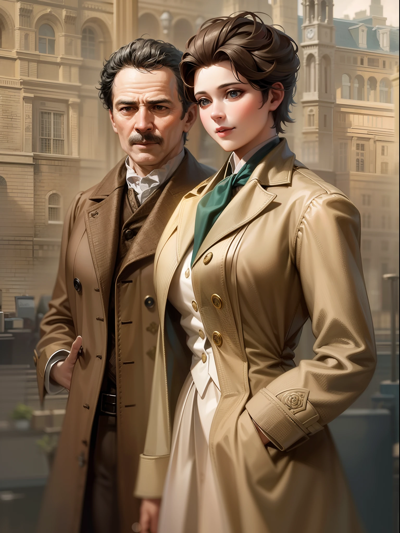 sherlock holmes & watson,
huge huge huge huge huge huge busty 2 girls assemble,
sherlock holmes girl brown glen check frock coat,
side standing watson girl white formal suits,
detective,
gently,
elegance,
wind,
smile,
london,
baker street,
british,
real face,
real body,
real background,
((((masterpiece)))), high quality, very_high_resolution, large_filesize, full color,