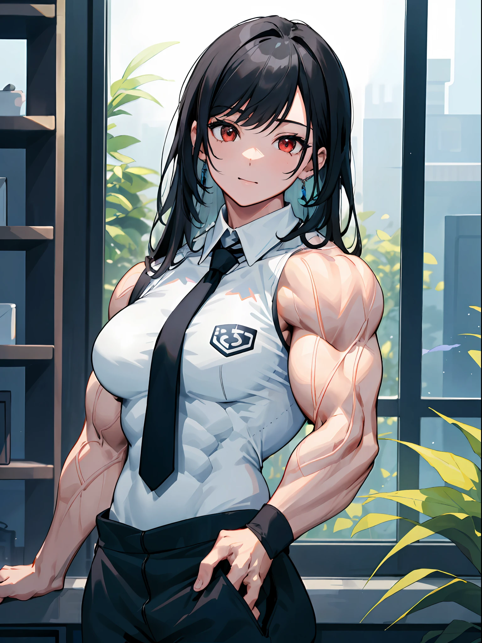 (best lighting) , (super-complex details) , 4K unified, (super-detailed CG: 1.2) , (8K: 1.2),(original), (masterpiece) , (best quality),(Masterpiece:1.4),Anime-ish high quality,(masterpiece),masterpiece, best quality, absurdres,((Masterpeace, 4k, 8k, highres)),(masterpiece), (best quality), (ultra-detailed), (an extremely delicate and beautiful), ((cowboy shot)), 1 woman, Yoru, beautiful face, detailed face, red eyes, scar on the cheek, long hair, black hair, school uniform, white shirt, black tie, dynamic pose, looking at viewer, on a aquarium, fish tank behind her, algae, marine life, blurred bottom, female focus, depth of field, full HD, high definition, high resolution
, ((body builder:1.5)),temple background,(beautiful bace),(girl),(female),(((upper body:1))),from front