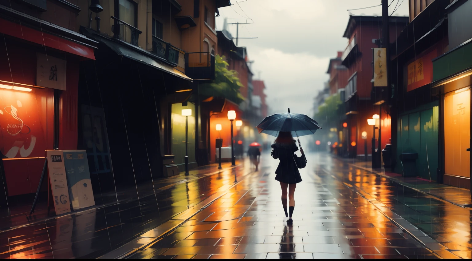 Behind an umbrella in the rain