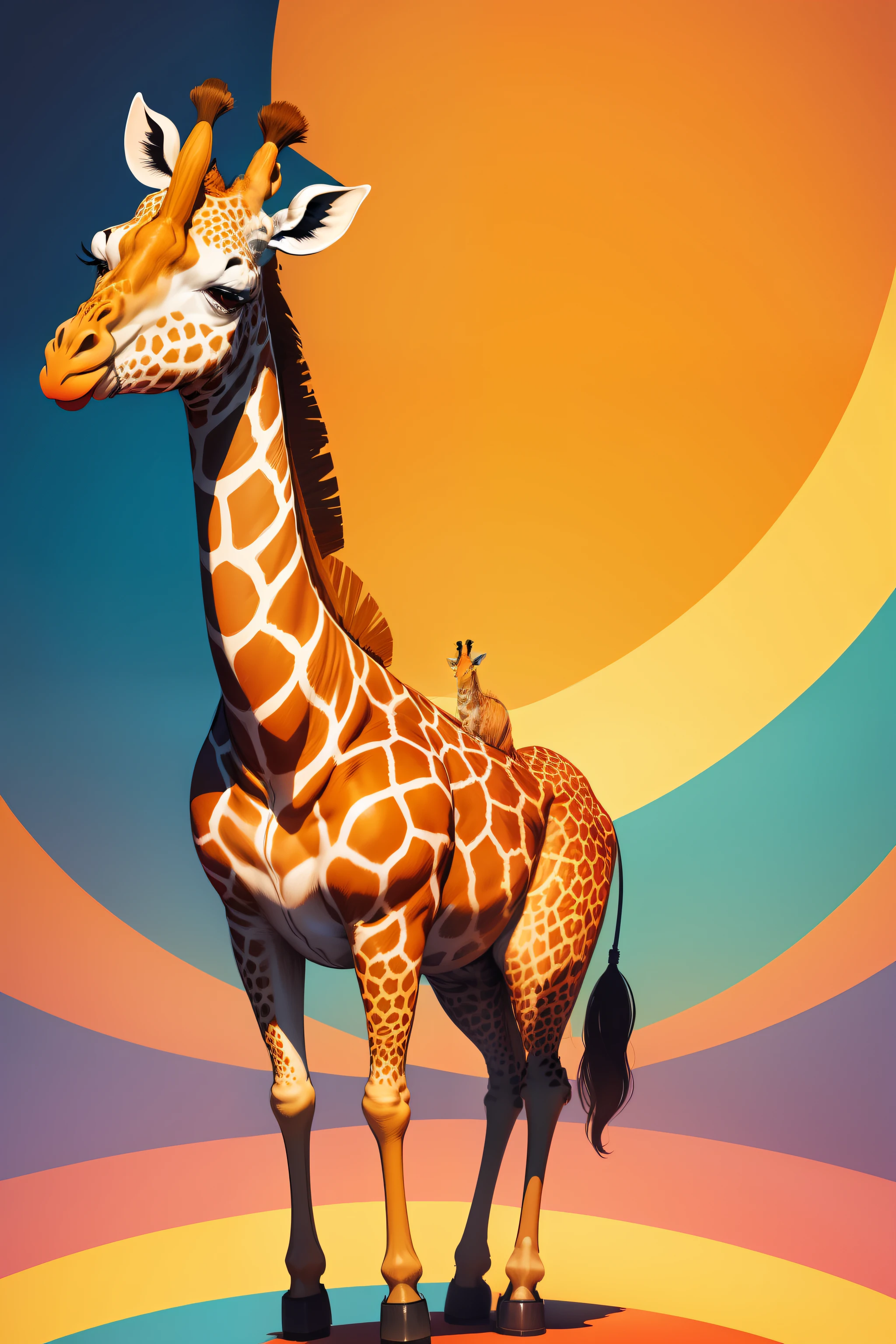 "Children's book cover with a funny and colorful giraffe, full of life and fun"