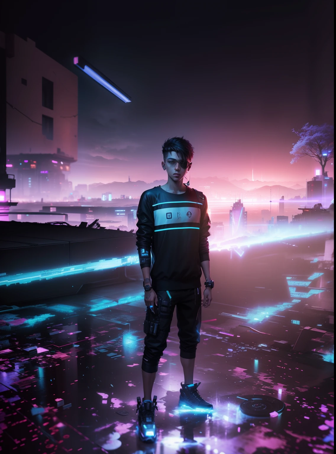 Cyberpunk background, stylish boy, stylish dress , hd