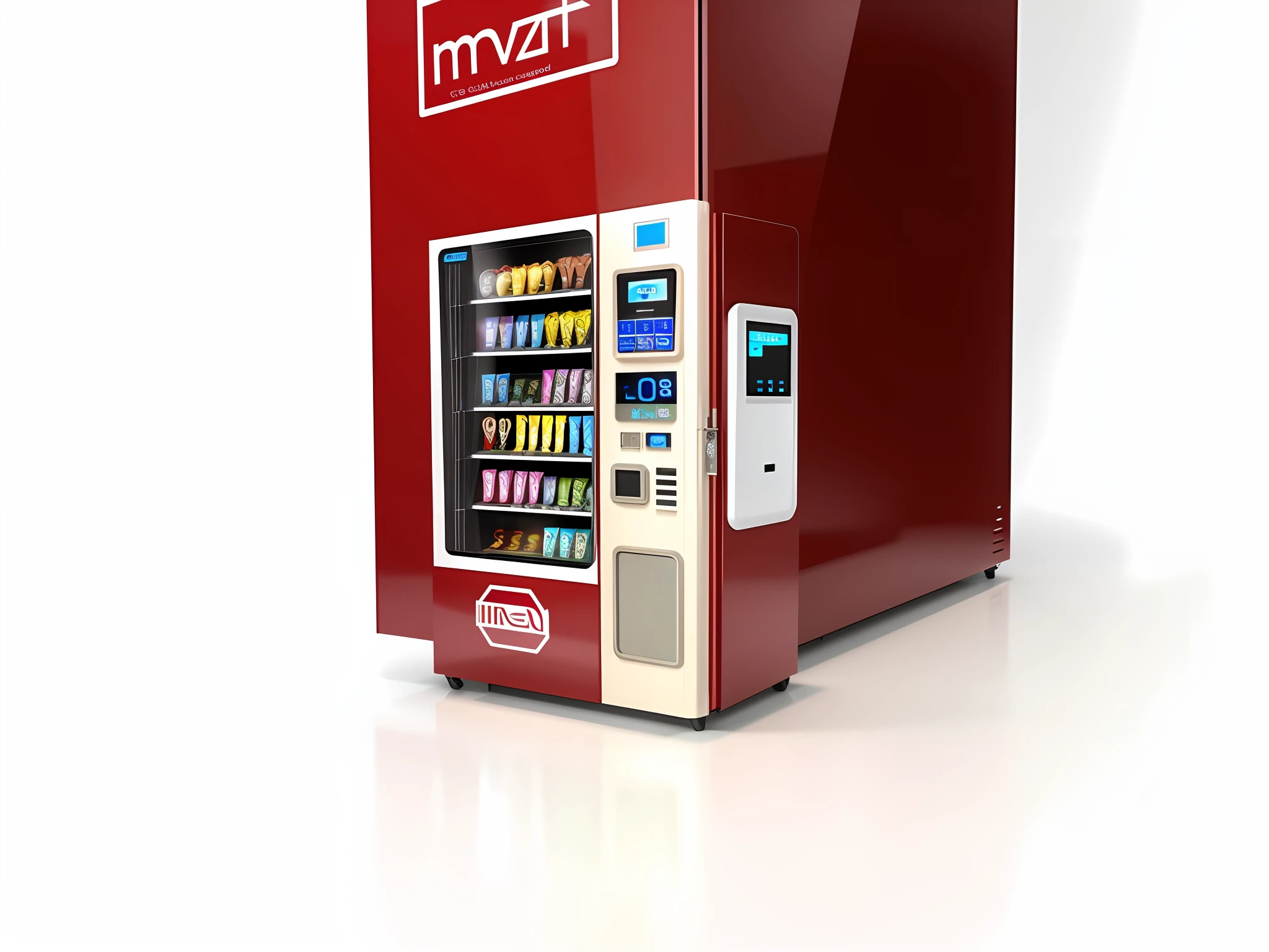 vending machines， In the upper left corner is the monitor panel， The three compartments on the right are product display cases，In the lower left corner is a glass panel for picking，Simple design