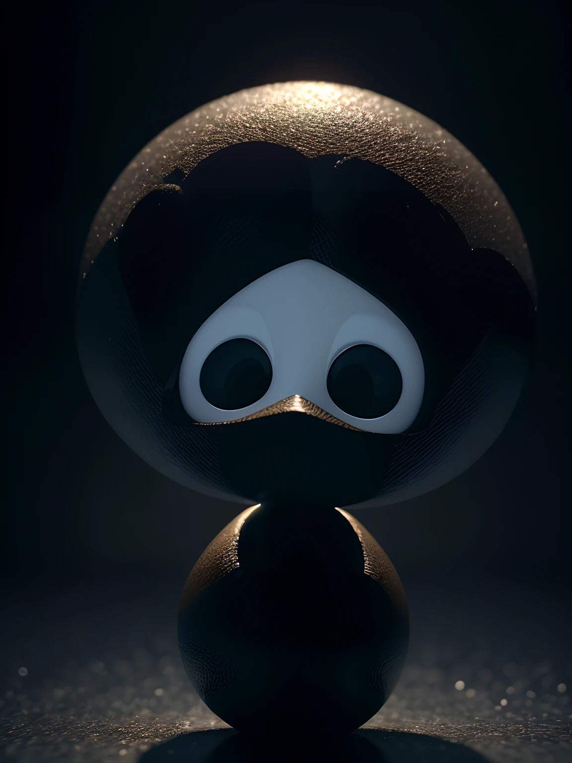 There is a small black and white toy with a black face, Cheburashka, Pixar. octan render, pixar octane render, created in Octane Rendering, rendered in Octane Rendering, ainda de filme de terror animado, seis de pequenos pesadelos, rendered in Octane 32k Rendering, bonito 3 d render, Retrato do cavaleiro oco, Super renderizado em octano render