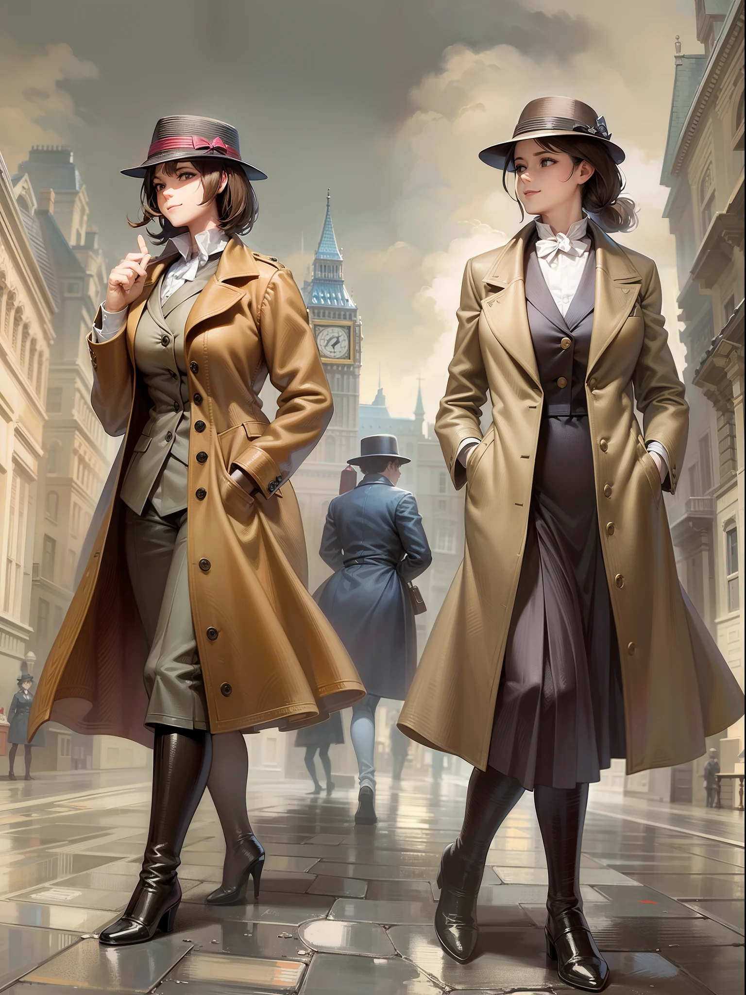 sherlock holmes & watson,
huge huge huge huge huge huge busty 2 girls assemble,
sherlock holmes girl brown glen check frock coat,
side standing watson girl white formal suits,
detective,
gently,
elegance,
wind,
smile,
london,
baker street,
british,
real face,
real body,
real background,
((((masterpiece)))), high quality, very_high_resolution, large_filesize, full color,