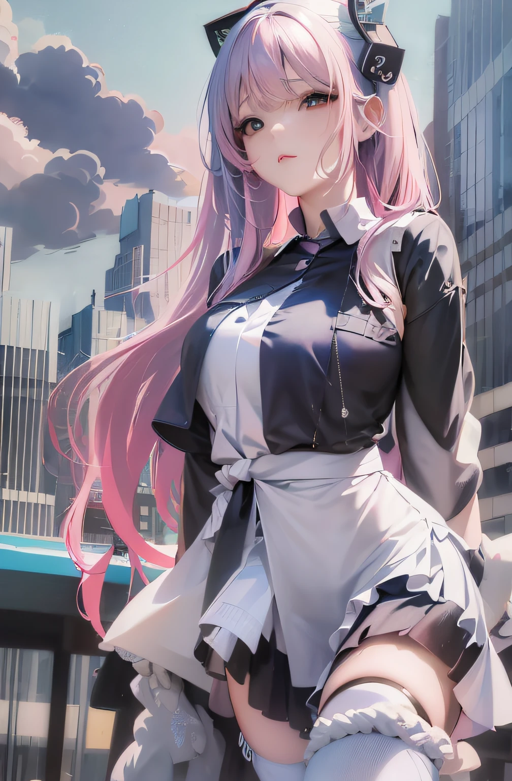 anime girl with pink hair and a black and white dress, artwork in the style of guweiz, smooth anime cg art, best anime 4k konachan wallpaper, cute anime waifu in a nice dress, anime art wallpaper 8 k, guweiz on pixiv artstation, guweiz on artstation pixiv, anime style 4 k
