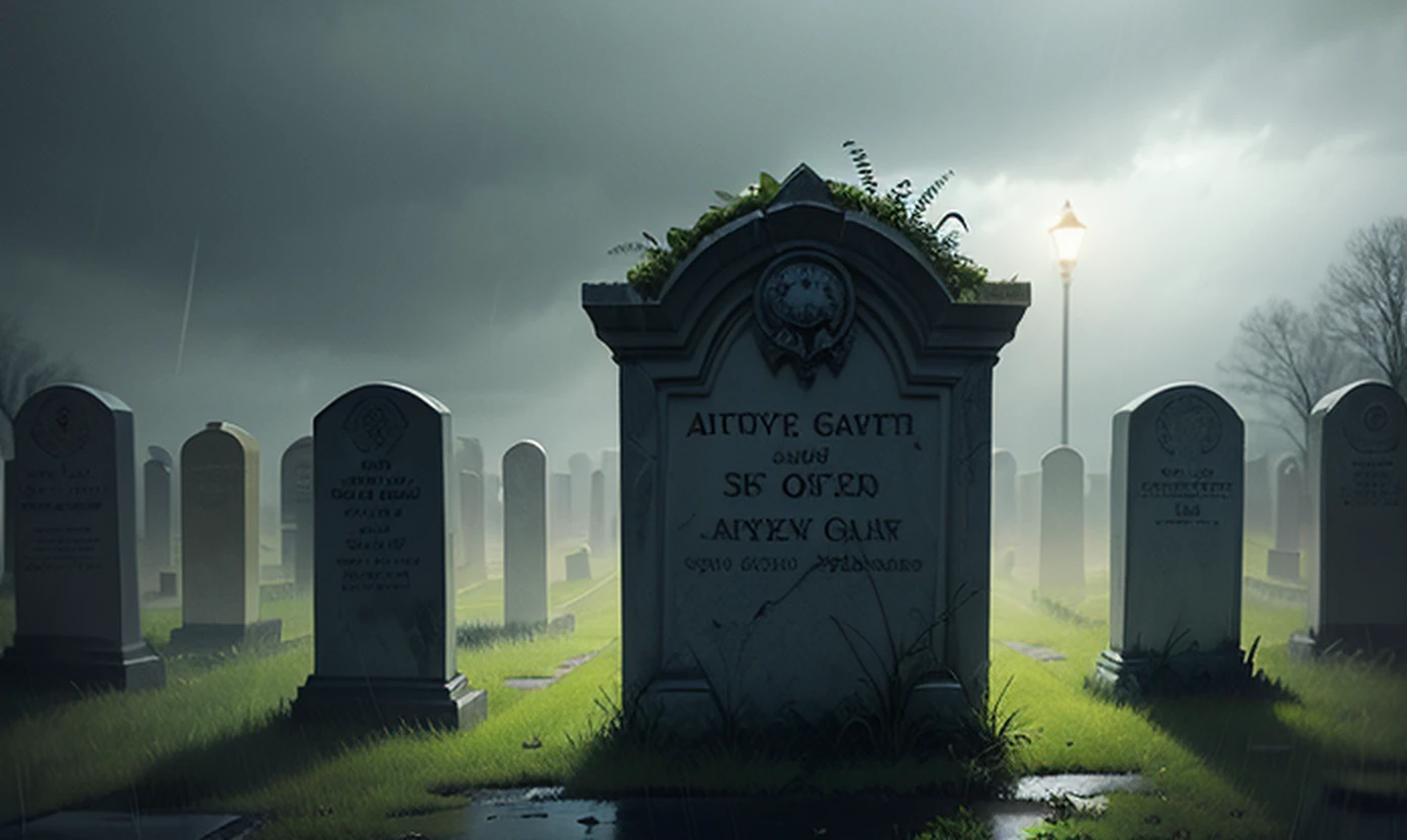 photorealistic, best quality, masterpiece, rainy graveyard, spirit dark theme --auto
