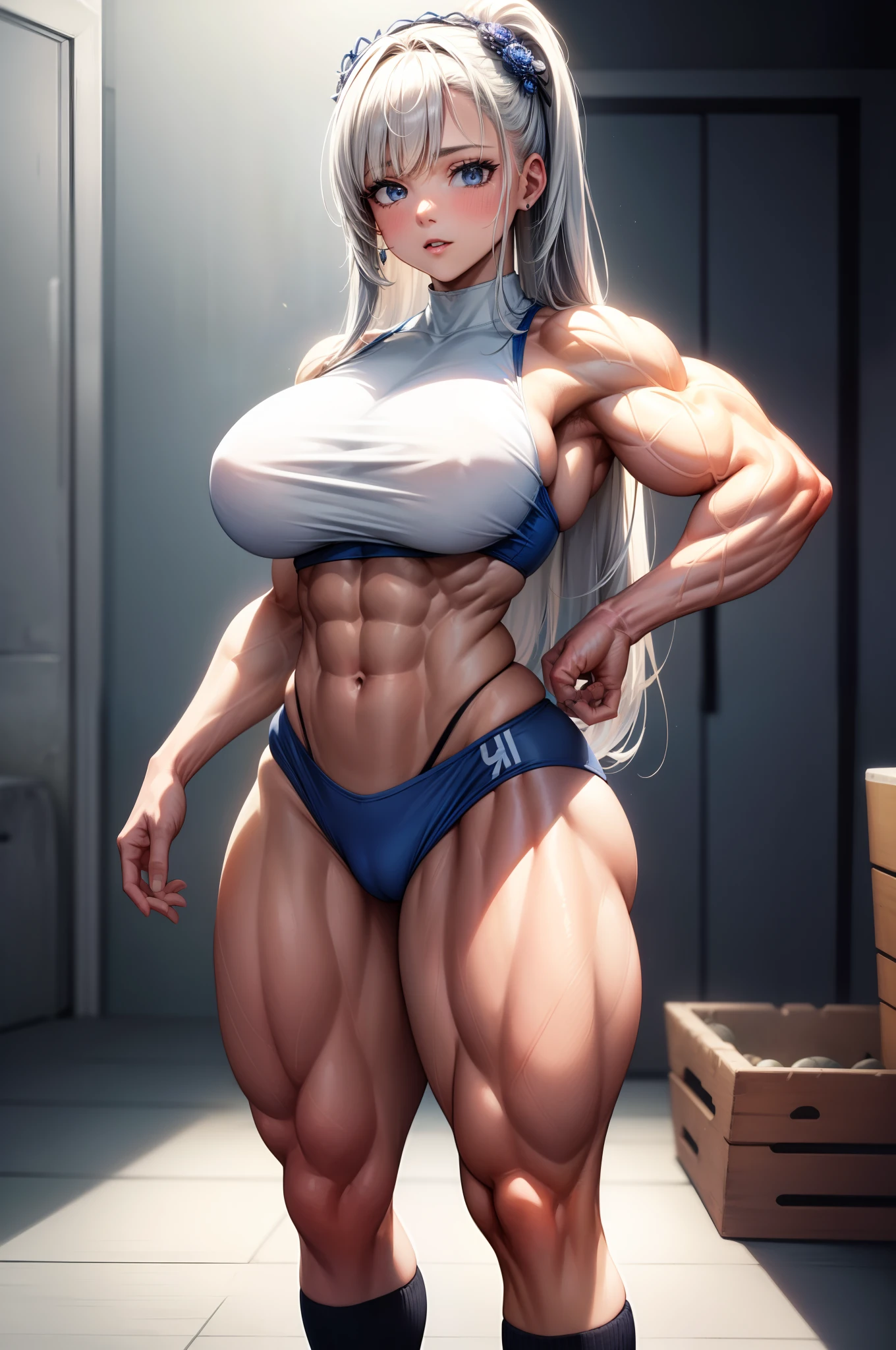 (BEST lighting) , (ultra intricately detailed) , 4K unification, (super-detailed CG: 1.2) , (8K: 1.2),(Original), (Masterpiece) , (Best quality),(Masterpiece:1.4),Anime-ish high quality,(Masterpiece),Masterpiece, Super clear picture quality,Clearer than movies,(Fine face)Best quality, absurderes,((masterpeace, 4K, 8K, Yes, A high resolution))1girll, girls,She was in the garden,standing on your feet,Exposing the abdomen, Crop topping,There are bulges of dense veins on the arms,Spring, Boots, Perfect figure, Long silver hair, Dynamic pose,Legs exposed,Strong leg muscles ((body builder:1.5)),Spring Garden,(Beautiful bace),(Girl),(Female),(((Upper body:1)))
