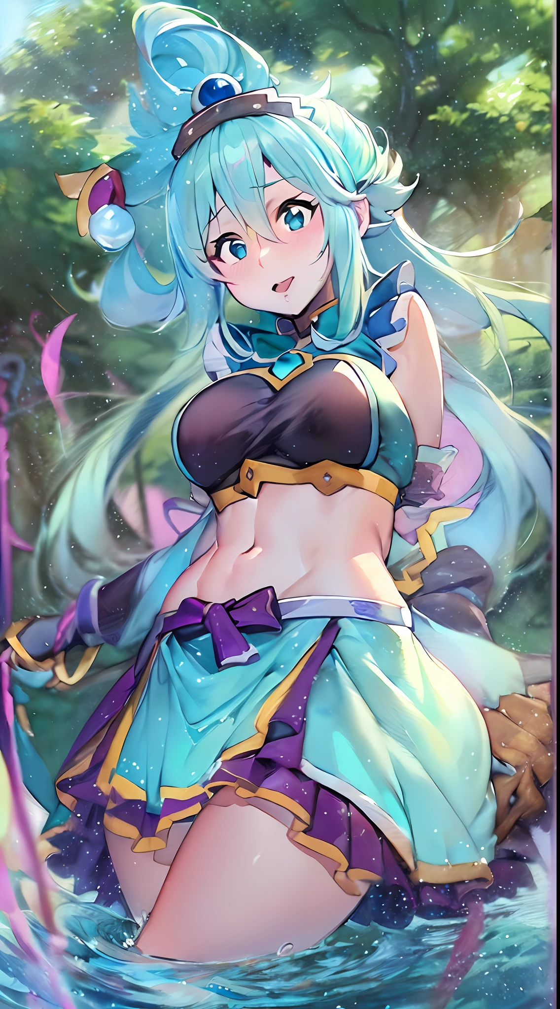 (Aqua from Konosuba:1.5),(sexy maid:1.2),(magical forest:1.2),(cutesexyrobutts:1.2),(RossDraw 2.5:1.1),(KDA:1.1),(WLOP:1.1),(Sakimichan:1.1),(watercolor:1.2)