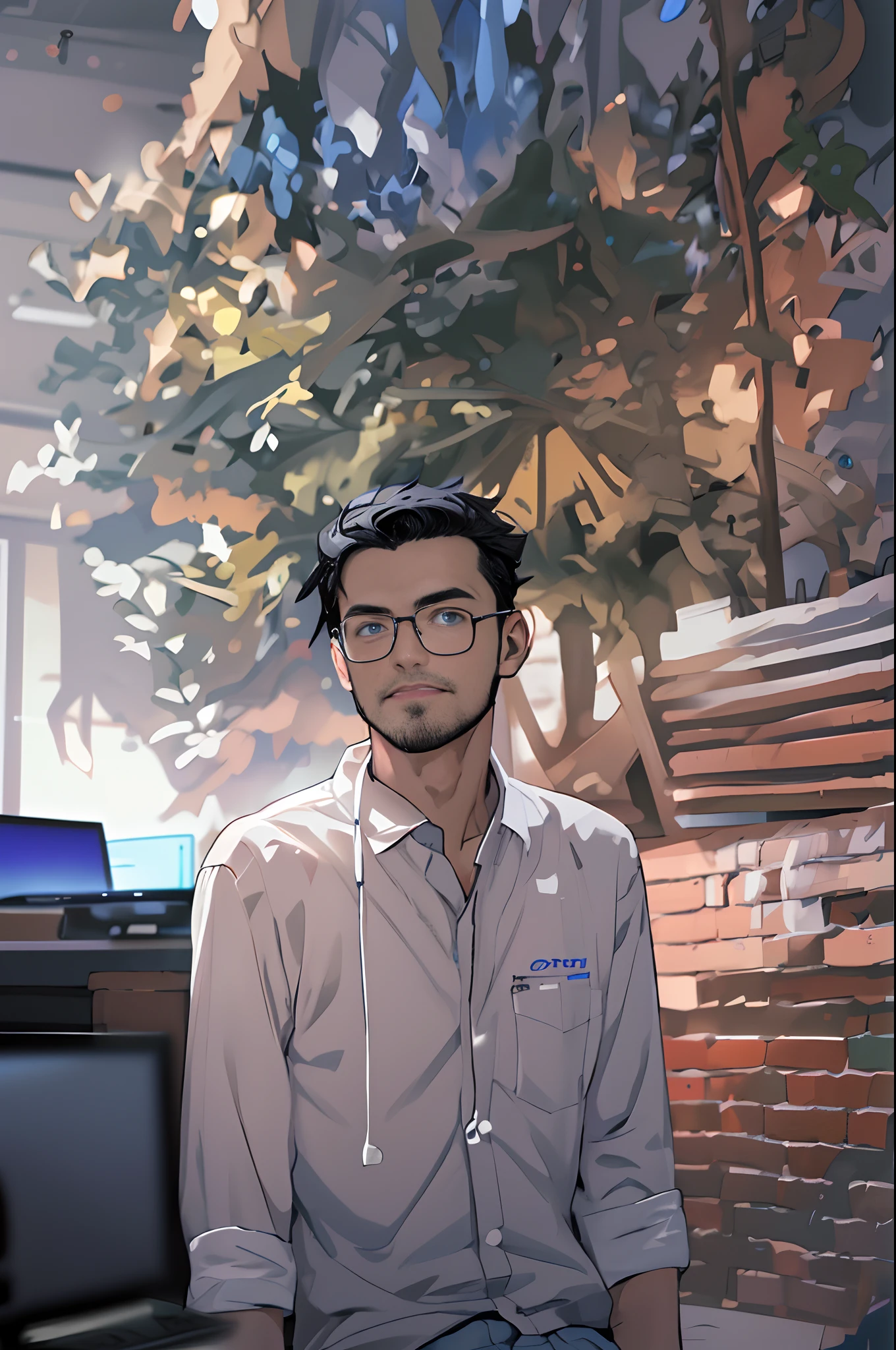 Best quality: 1.0), (Super High Resolution: 1.0), Anime boy, short black hair, blue eyes, sitting in front of computer playing games, background in esports room,