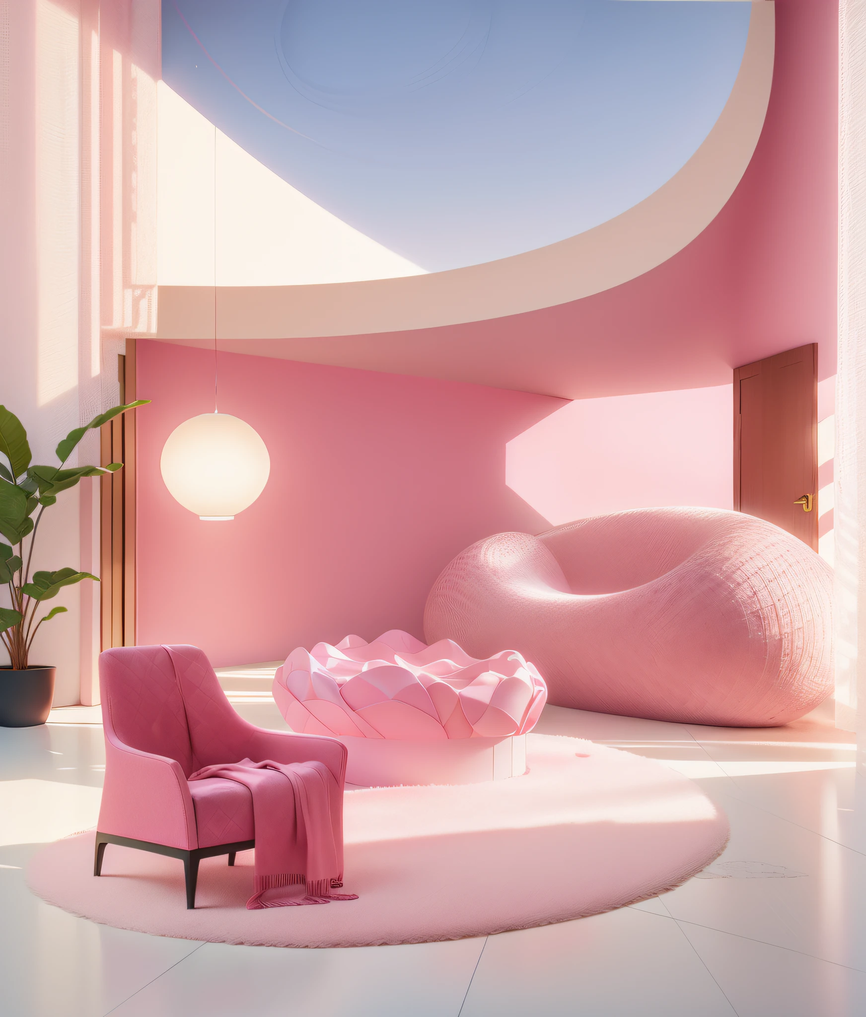 Home,in pink,3Drenderingof,Dopamine mood,Lovely and sophisticated building,Premium texture,high-class details,Studio lights