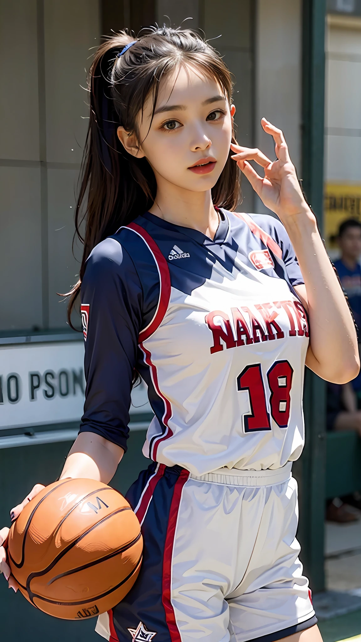 Woman in basketball uniform