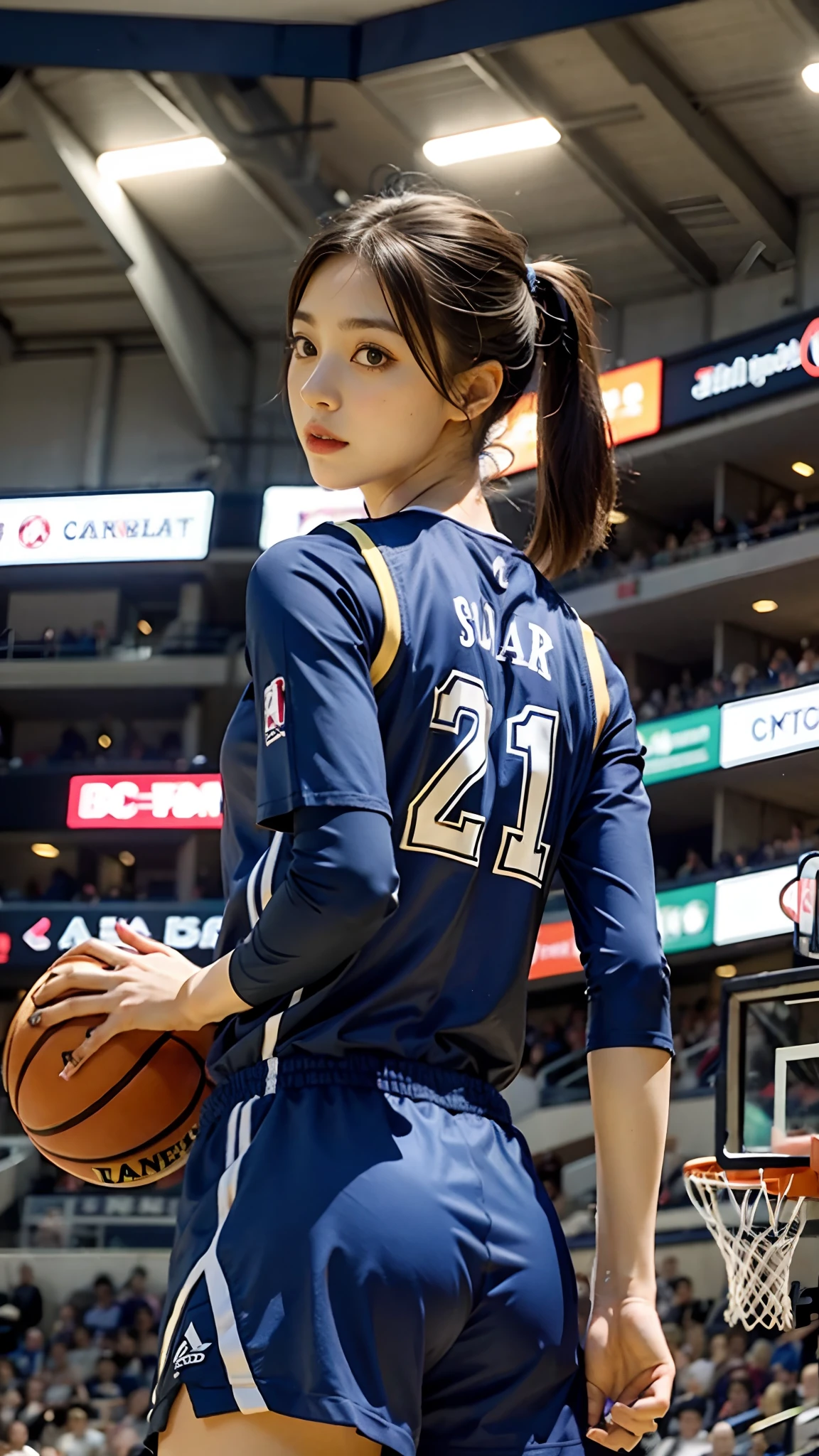 Woman in basketball uniform
