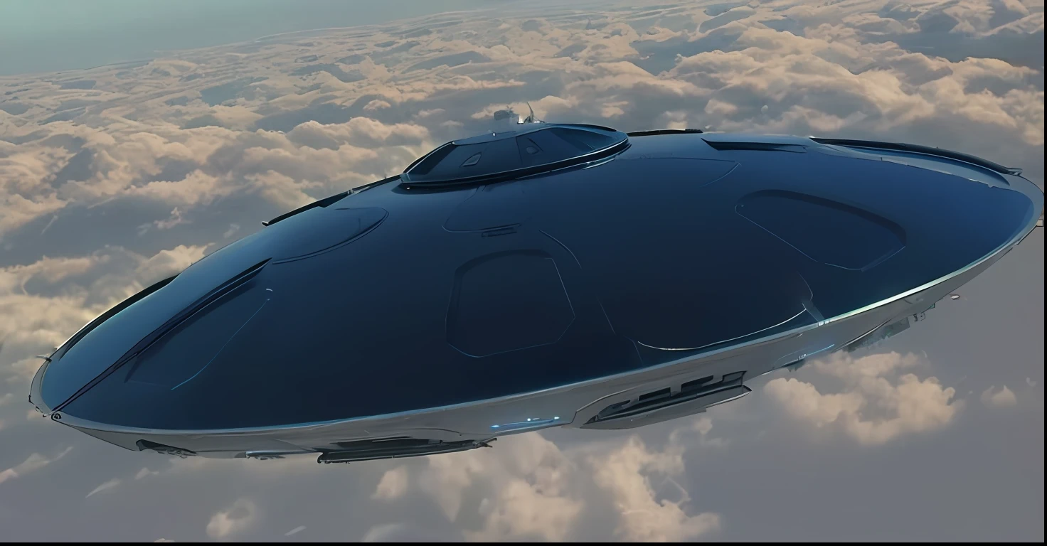 Spaceship flying over Earth in the sky with clouds, ilm of an epic science fiction, In the cinematographs and 2001 A Spaceodyssey, de Star Wars (1977), Space Odyssey 2 0 0 1 ( Film ), of a UFO propulsion system, Screenshot of cinematic and Star Wars, No estilo Roger Deakins, Sobre o Nostromo