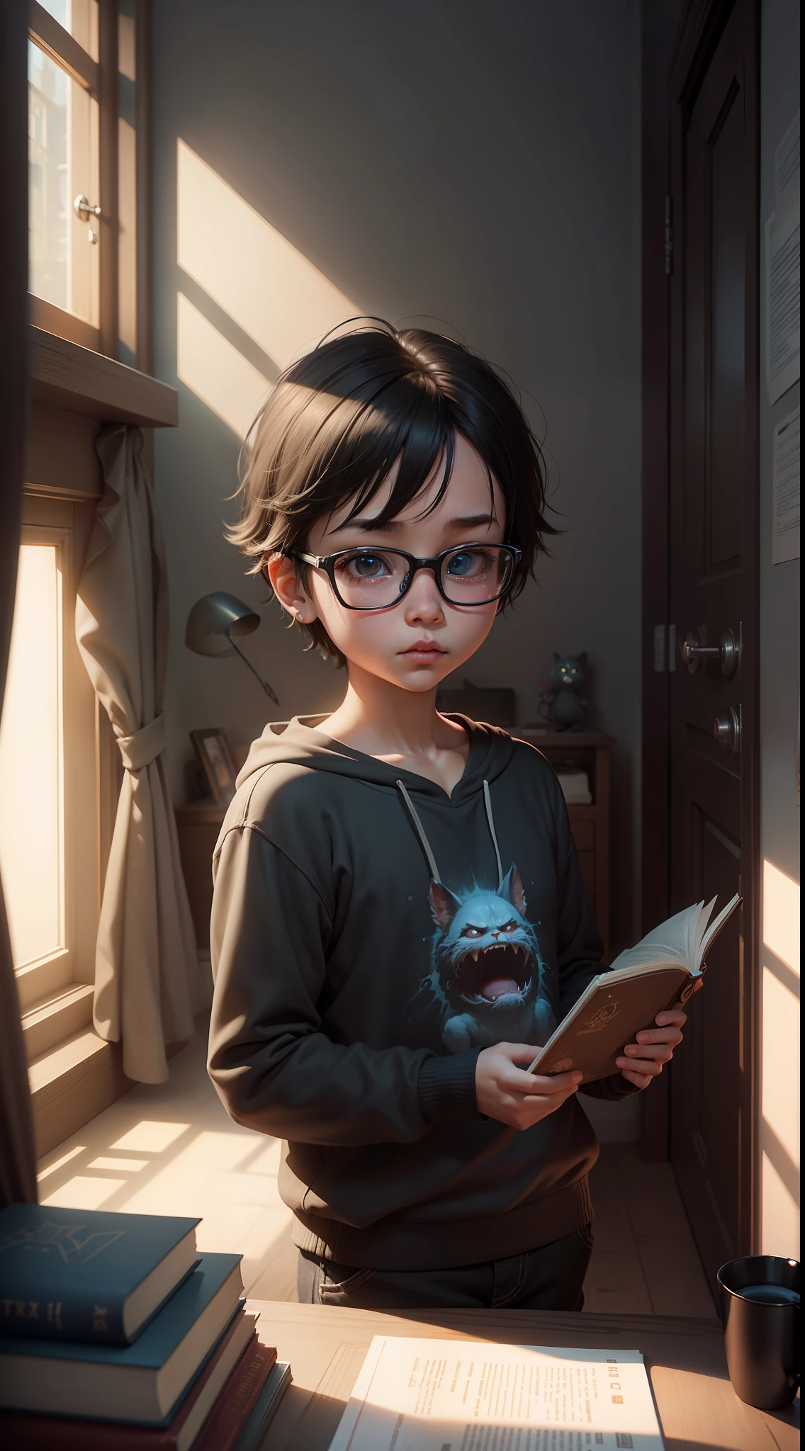??? reading a book ,unreal engine, bedroom, artstation, detailed, digital painting,cinematic,character design by mark ryden and pixar and hayao miyazaki, unreal 5, daz, hyperrealistic, octane render