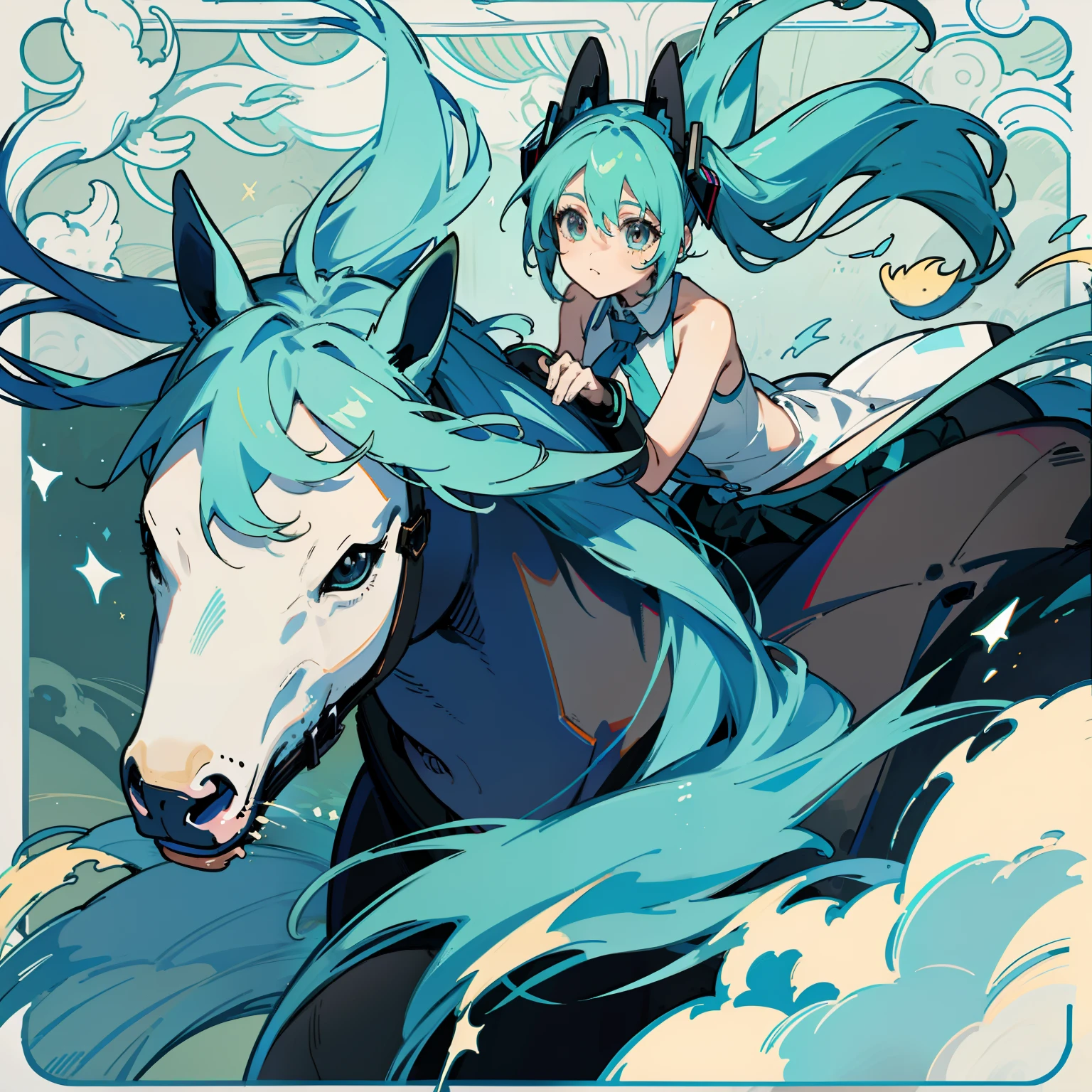 1girl，One word horse，Hatsune color
