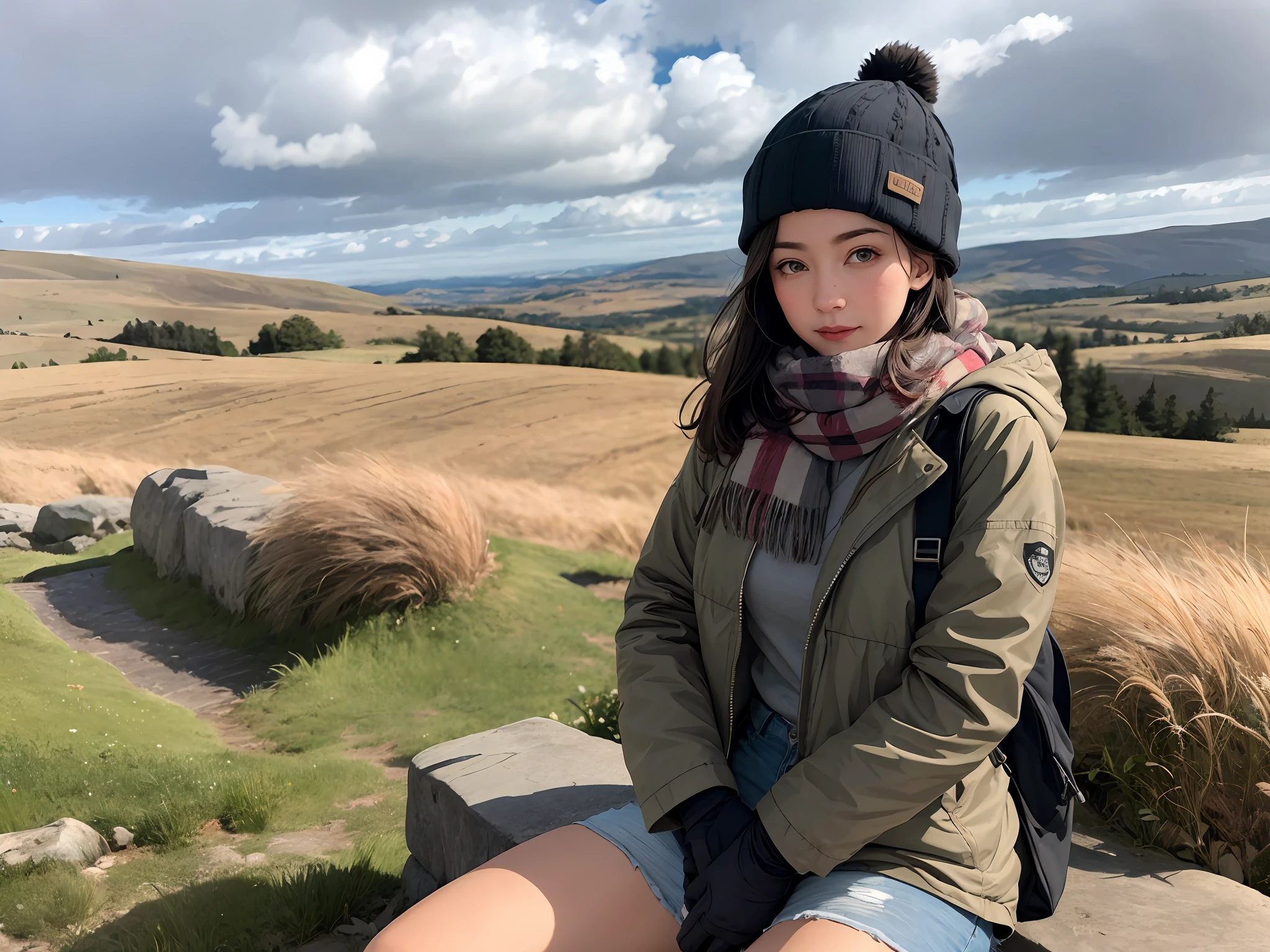 absurdres, highres, ultra detailed, beautiful, masterpiece, best quality, (1girl:1.2),
BREAK
Windswept moors, wild heather, ancient stone circles, rolling hills, dramatic skies, literary inspiration,
BREAK
Waterproof boots, warm layers, windproof jacket, hat, gloves, scarf,