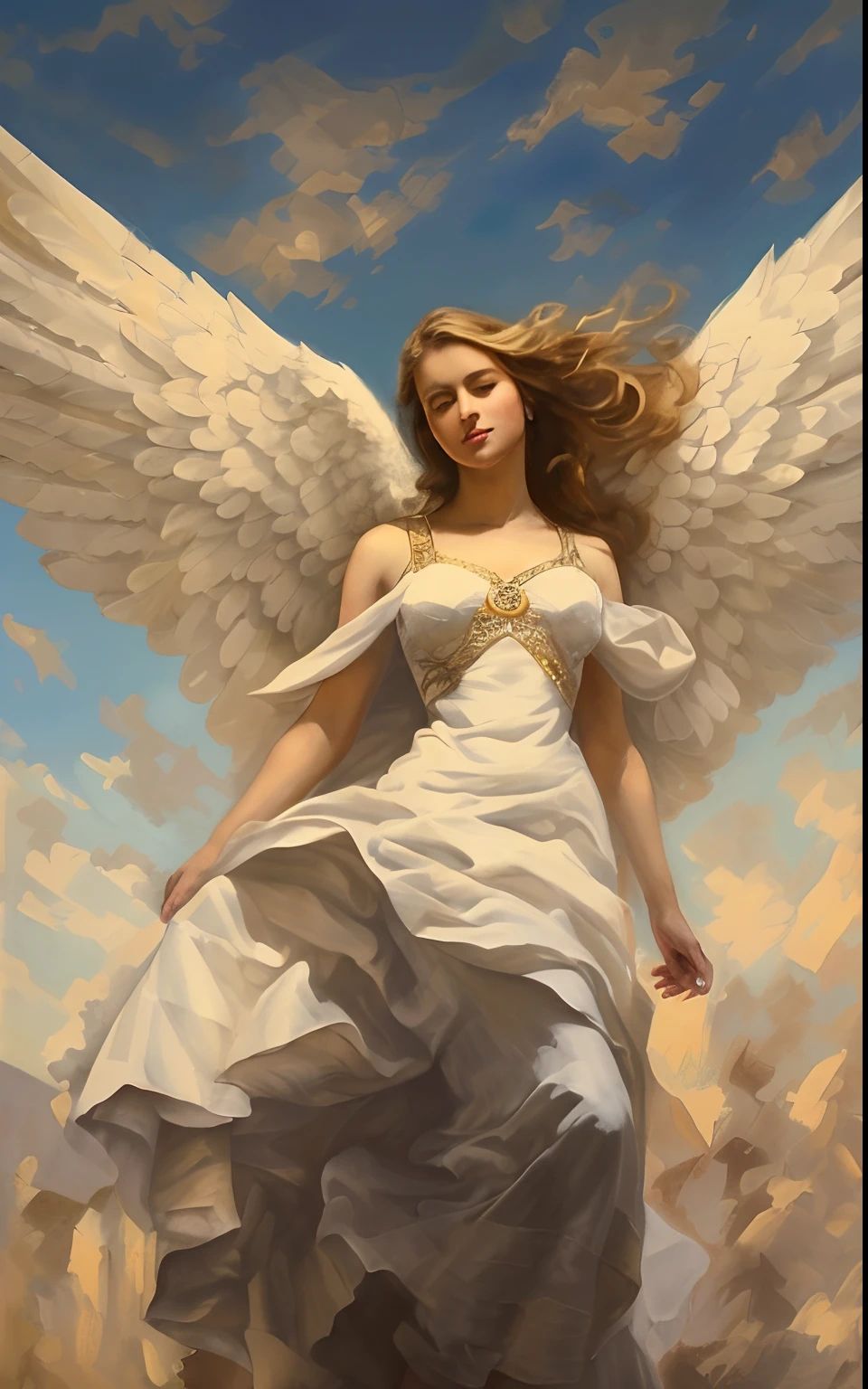 (((Saint Angel Custodius. 19 years old))) (((IMAGEN VINTAGE))) ((( Con una cara seria y piadosa. Con una mirada dulce y tierna))) (obra maestra, calidad superior, mejor calidad, arte oficial, beautiful and aesthetic: 1.2), (1girl), extremadamente detallado, (Arte fractal: 1.3), colorido, highest detailed, Cara perfecta, parte superior del cuerpo, HDR, (orando: 1.3), (golden lines of white coat: 1.2), galaxia, (rayas de luz), eye-catching visuals, (dynamic stripes, senderos luminosos: 1.2), colores vibrantes,