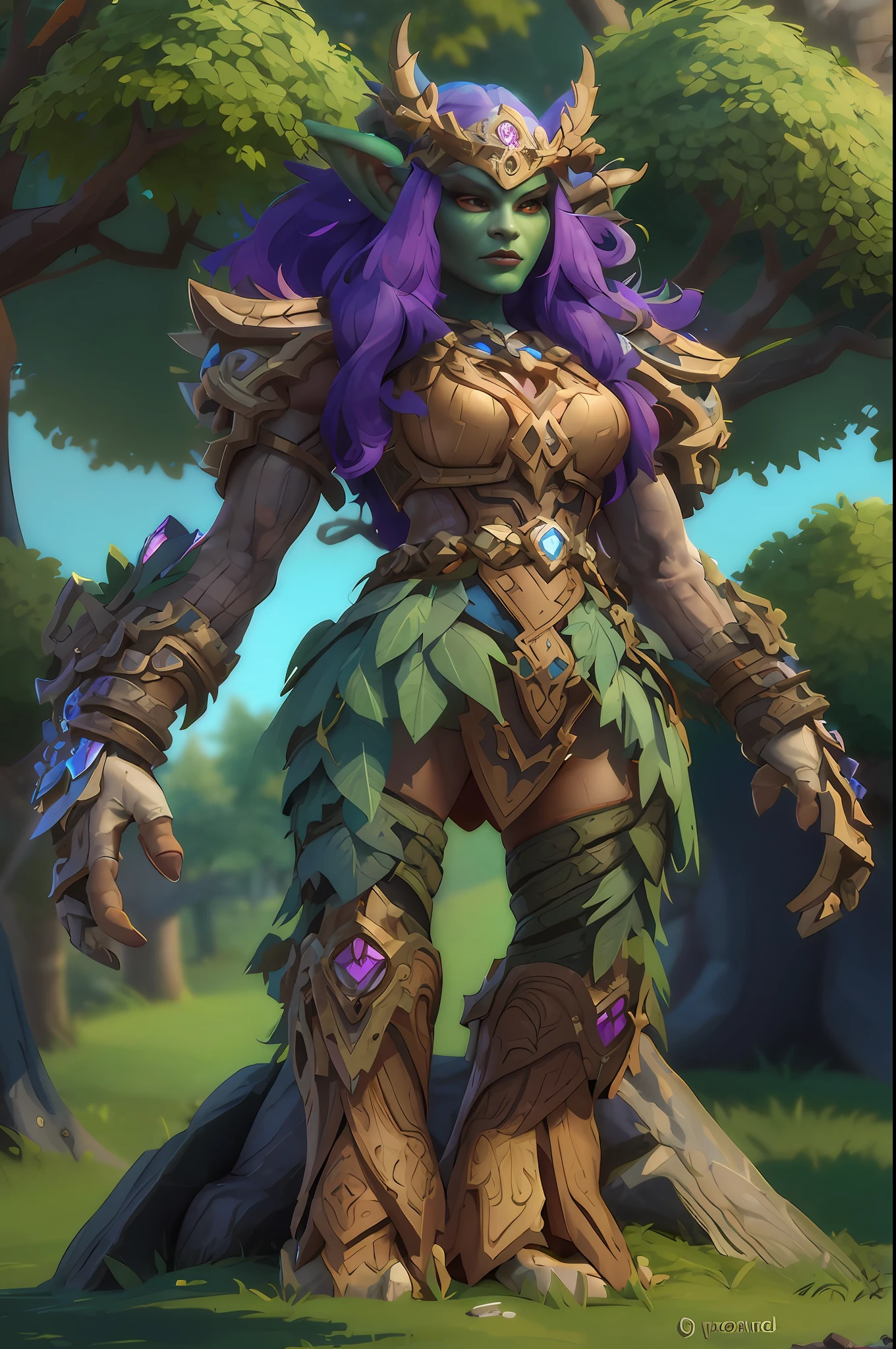 a close up of a woman in a costume with a sword, female druid, tree druid, Beautiful female druid, Portrait of a Druidic, druid, Muscular female druid, Druidic warriors, World of Warcraft Elf Druids, Female oak forest druid, Druidic goddess, portrait of a female druid, Fantasy Hearthstone Art Style, nature druid, Hearthstone Art Style, world of warcraft art style