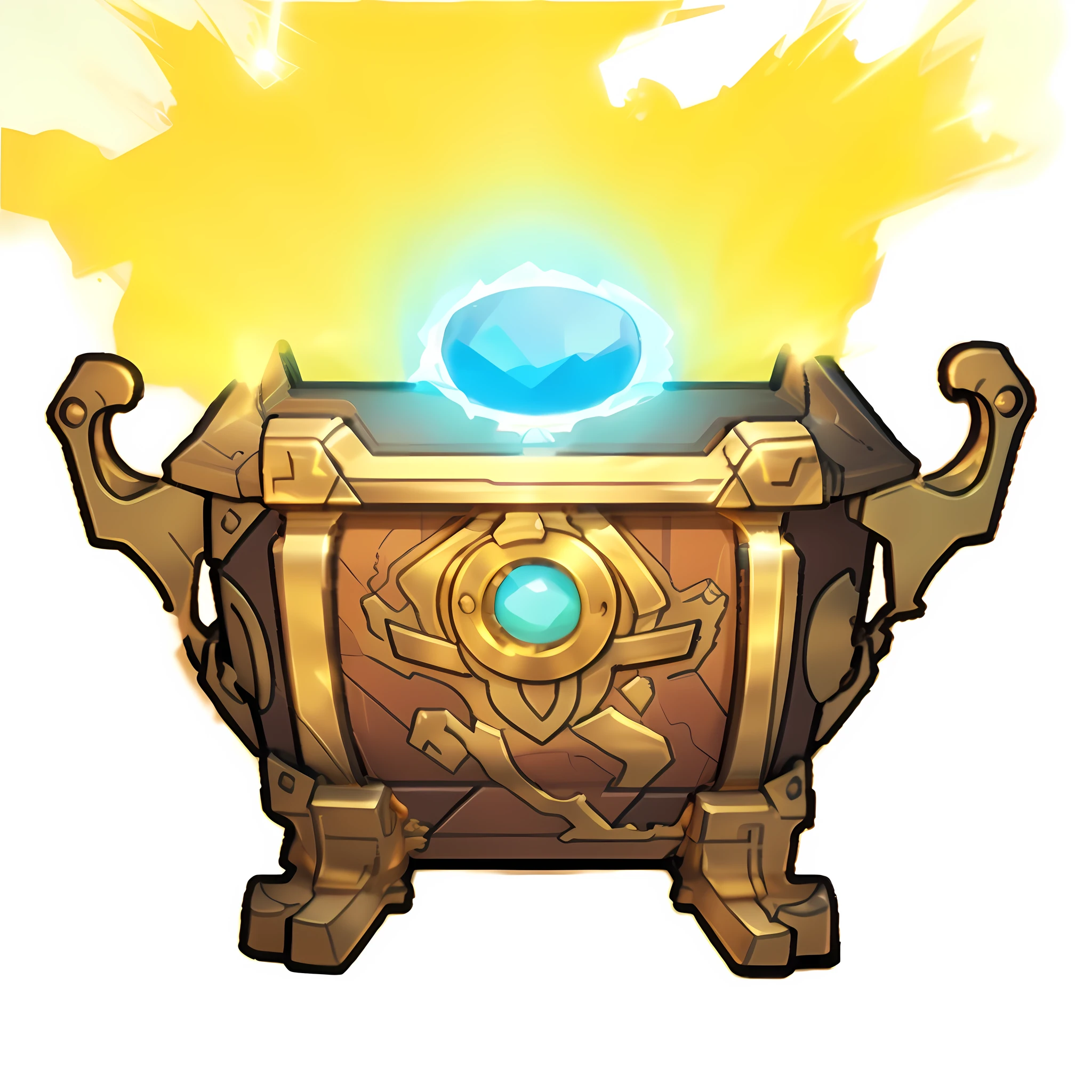 Front view,Chinese cartoon style,Front view,An open pale yellow Chinese treasure chest,The ancient Chinese treasure chest opens,Game gear pops up,octave render,Ray traching,The material is smooth and shiny,Isometric yellow,spotlight lights, ,best detail,A high resolution,Ink scene style,Fine details,Cube box with a delicate pattern,Magical style,Red and gold tones,ornate decoration,Do not flash on the surface of the chest,Game item icons,hyper HD,8K,Reasonable and regular shape,Beautiful lines,The right color combination
