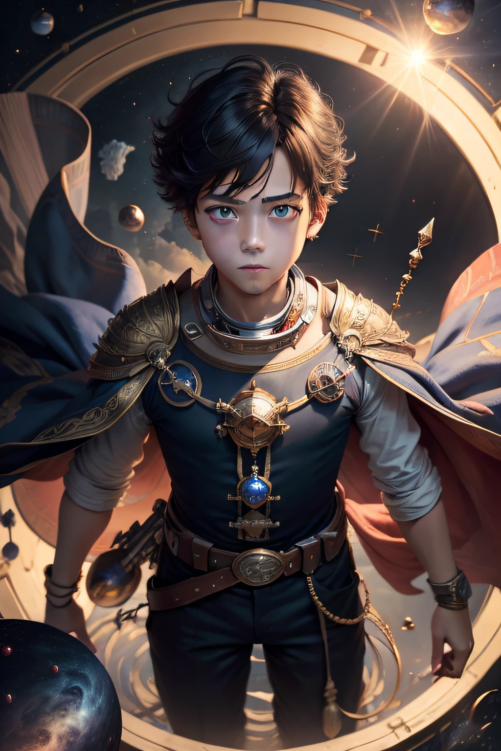 ridiculous resolution, high resolution, (masterpiece:1.4), super detailed, 1boy, seen from above, space, floating, --v 6