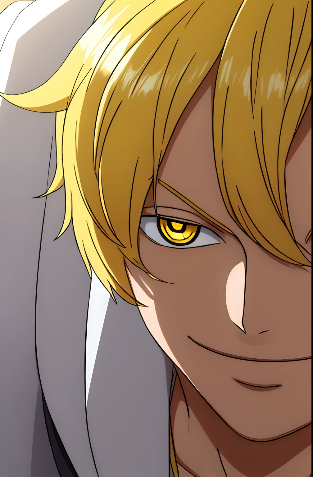 1boy, wanostyle, smiling, looking at viewer, solo, upper body, ((masterpiece)), (best quality), (extremely detailed), depth of field, sketch, sharp focus, soft lighting, hdr, colorful, good composition, sunny background, spectacular, white scientist coat, anime screencap, blonde hair, ready to fight, yellow eyes, young