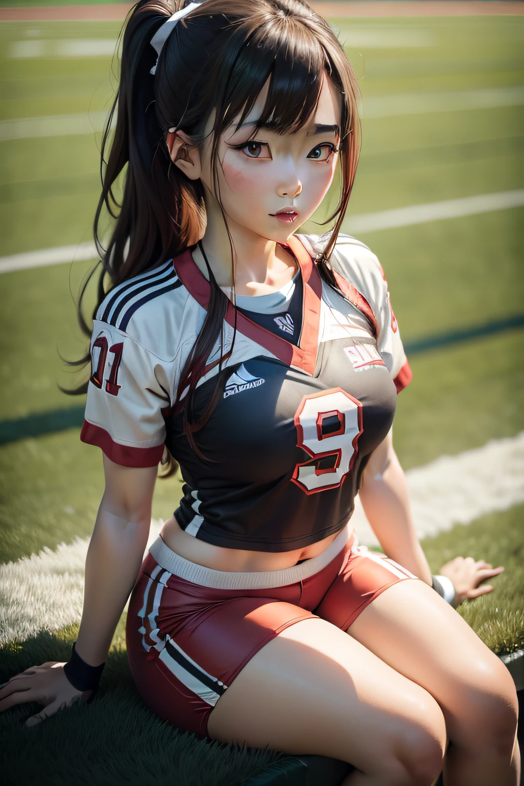 Makise Honrisu，Sit on the football field
