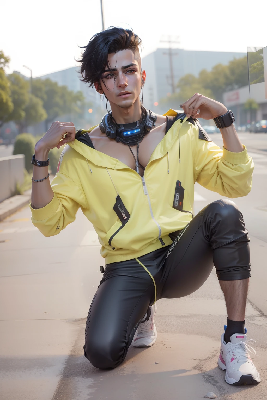 change background cyberpunk handsome boy. realistic face. 3k. ultra realistic.