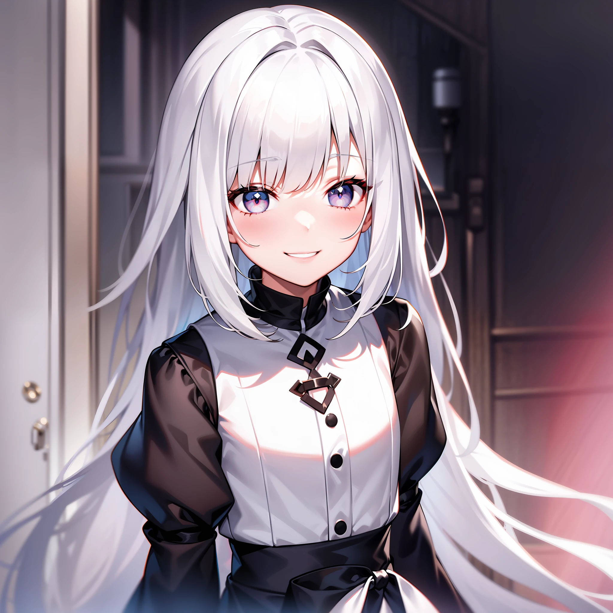 White-haired, girly, smiling, head side face