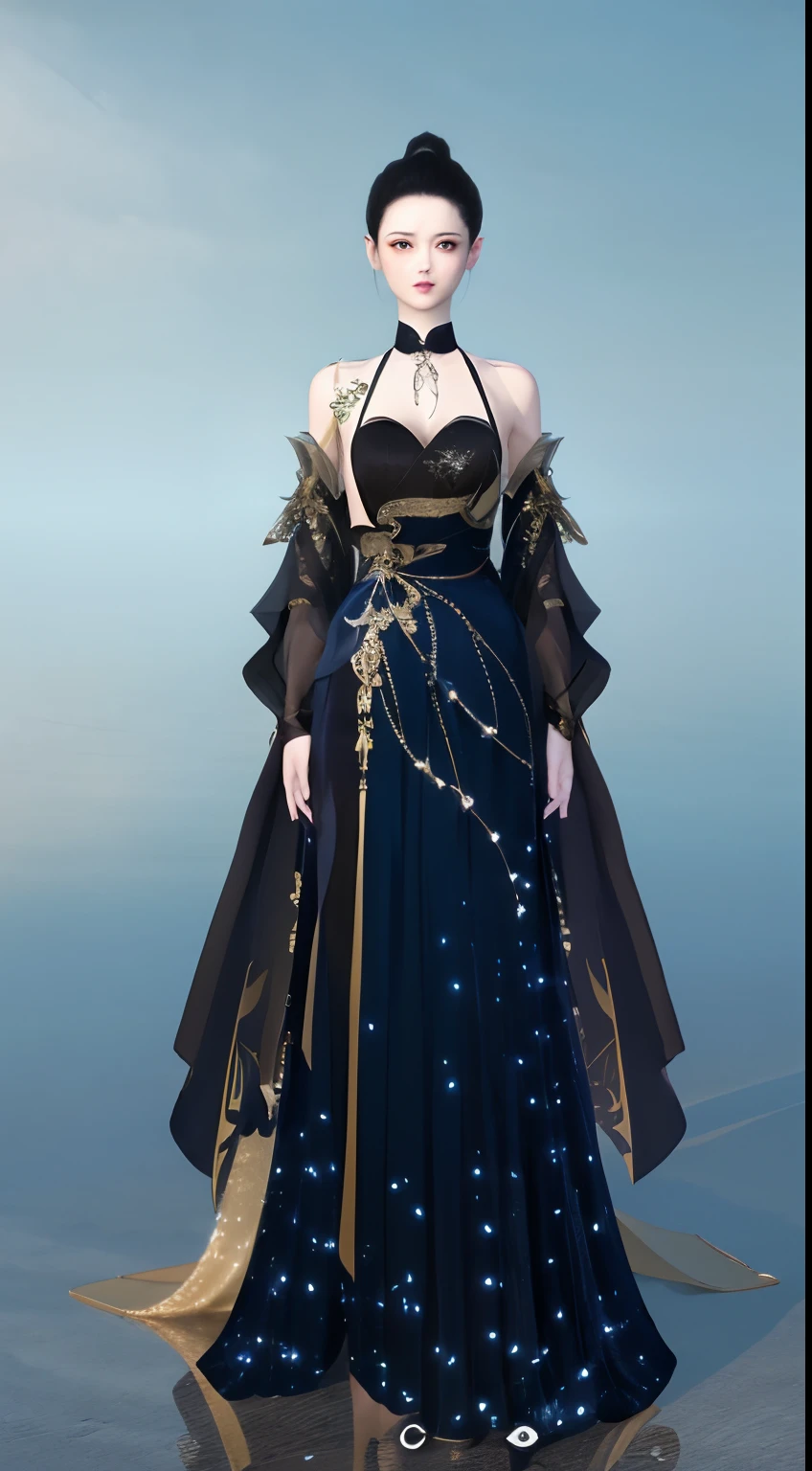 (tmasterpiece、photore),1 woman(beauitful face)、Full body standing painting,独奏,Transparent background,Game character costume design,Gorgeous dress、Starry sky fish scale sequins,insanely details,cinematic colorgrade,Ultra photo realsisim,Digital SLR,white backgrounid,超高分辨率,Sharp focus,tmasterpiece,hdr,Unreal 5,High-density imaging review rendering,8K,(The is very detailed的 CG unified 8k 壁纸)