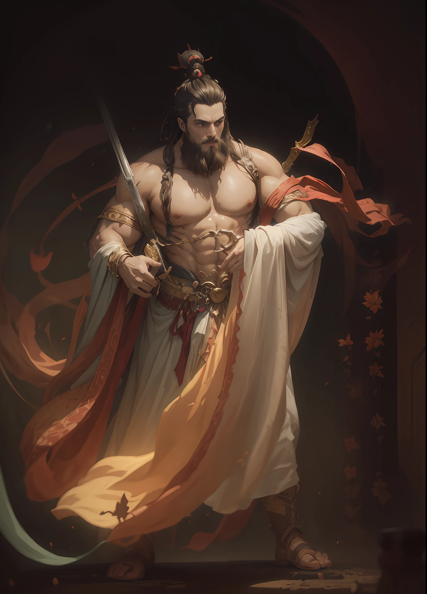 A man,musculous,mythical character,Moire,floated hair
