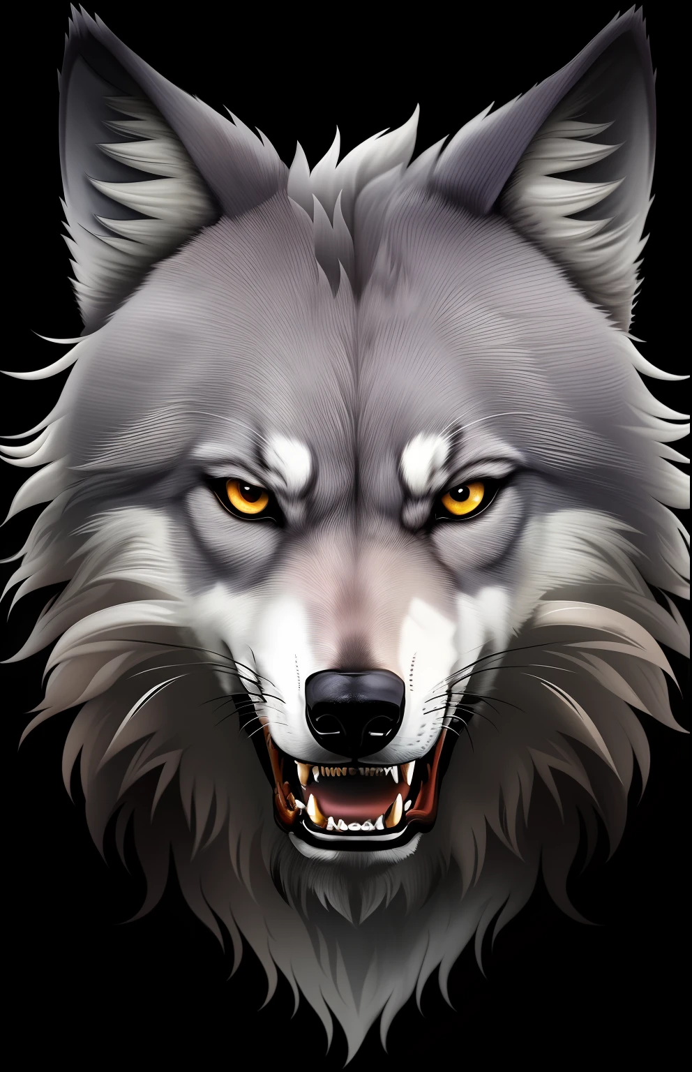 Cartoon Wolf Head,frontage,Fierce expression,Photorealsitic,High-quality images