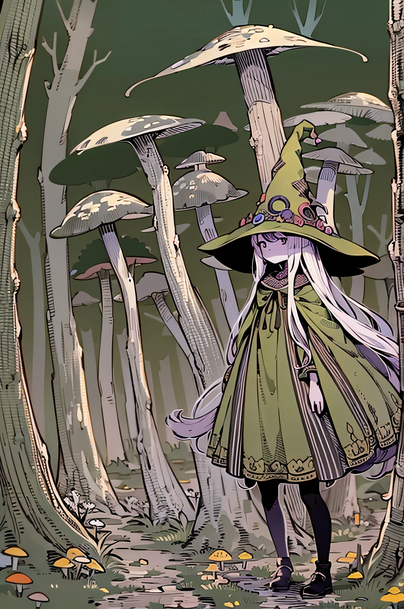 Mushroom forest Witch Girl witch's hat Standing facing the front